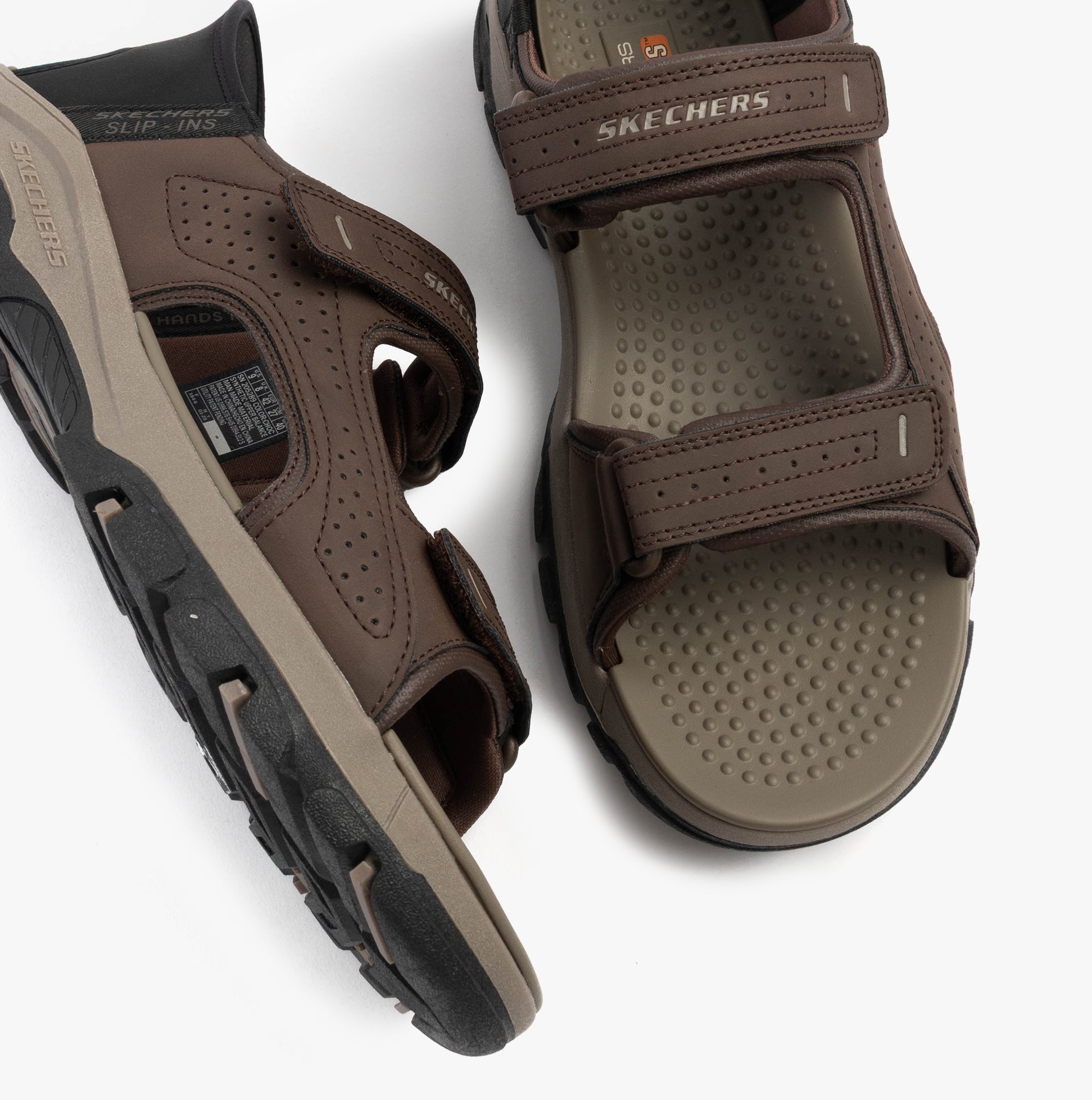 Skechers 205289/CHOC TRESMEN - REECE Mens Sandals Chocolate side view featuring synthetic upper and rubber sole.