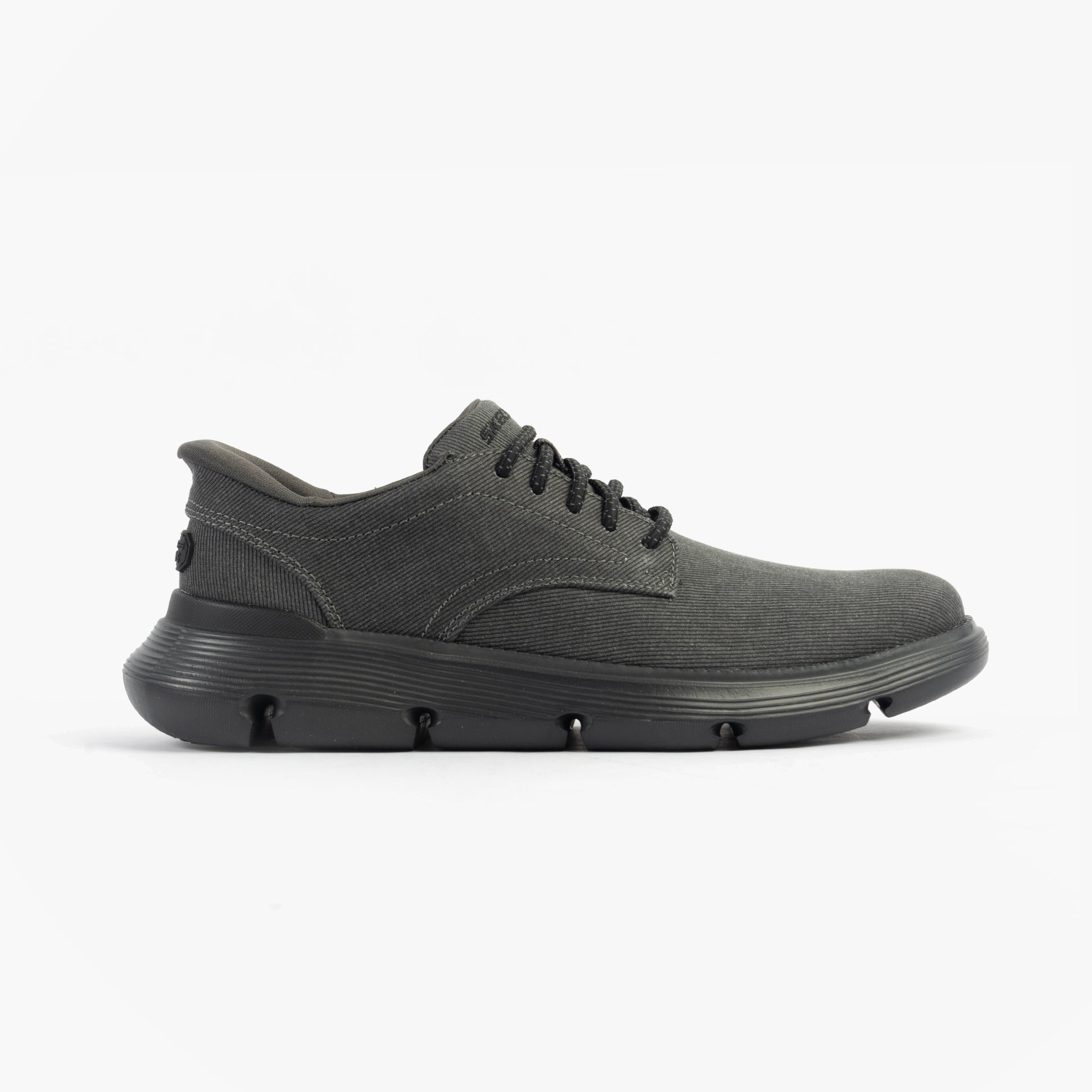 Skechers 205352/BLK GARZA - CLIVE Mens Shoes Black side view showcasing canvas upper and lace-up design.