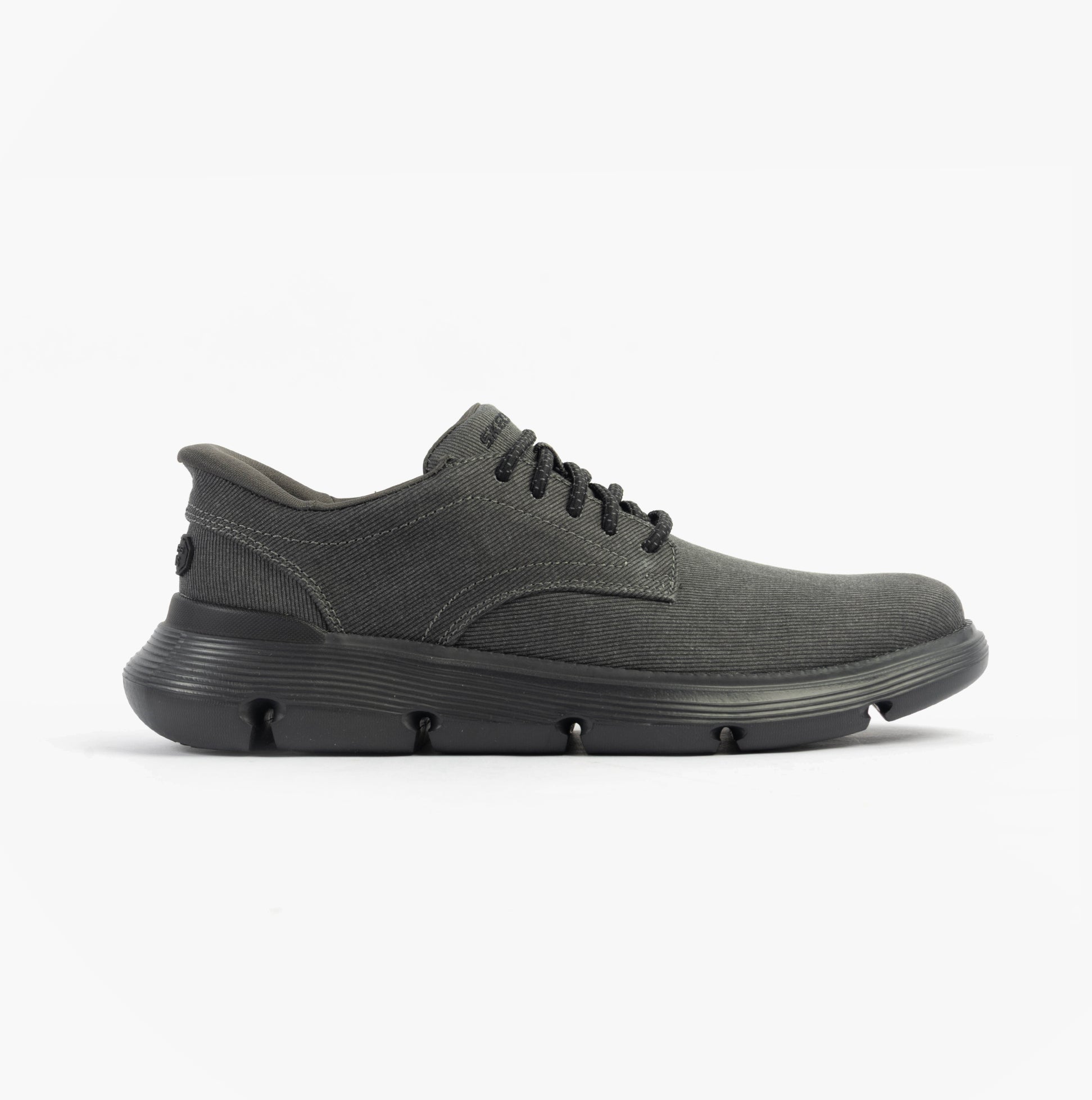 Skechers 205352/BLK GARZA - CLIVE Mens Shoes Black side view showcasing canvas upper and lace-up design.