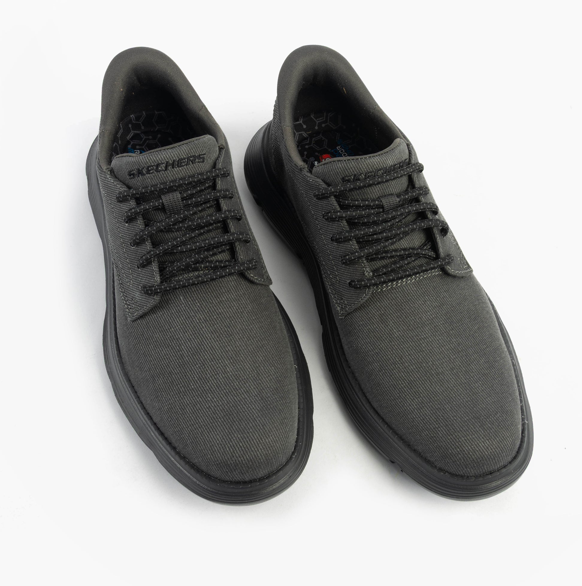 Skechers 205352/BLK GARZA - CLIVE Mens Shoes Black, top view showing canvas upper and lace-up design.
