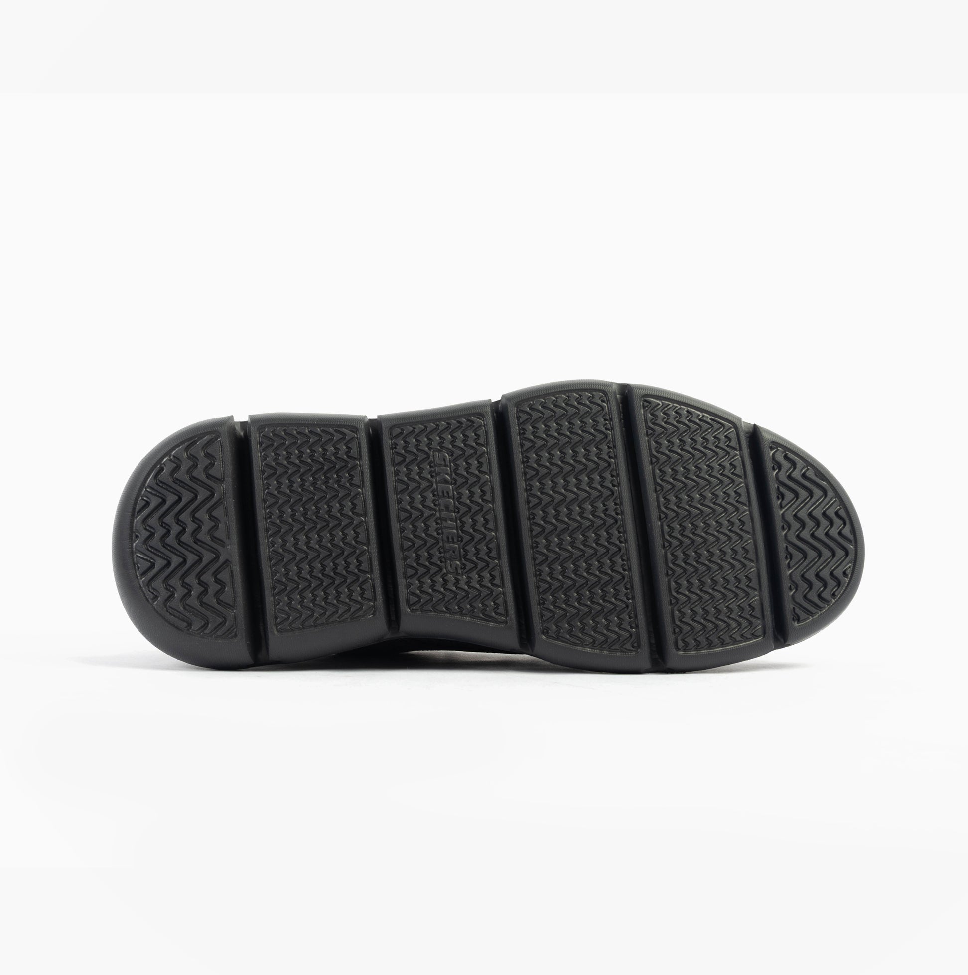 Skechers 205352/BLK GARZA - CLIVE Mens Shoes Black bottom view showing rubber sole texture and grip design.