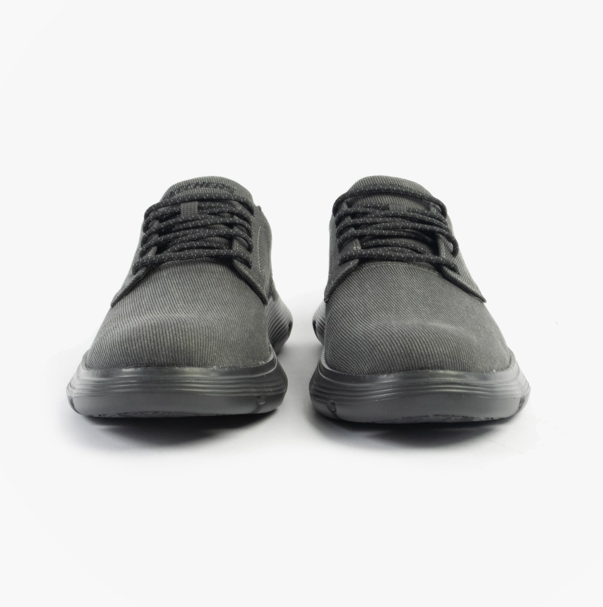 Skechers 205352/BLK GARZA - CLIVE Mens Shoes Black front view showing canvas material and lace-up design.