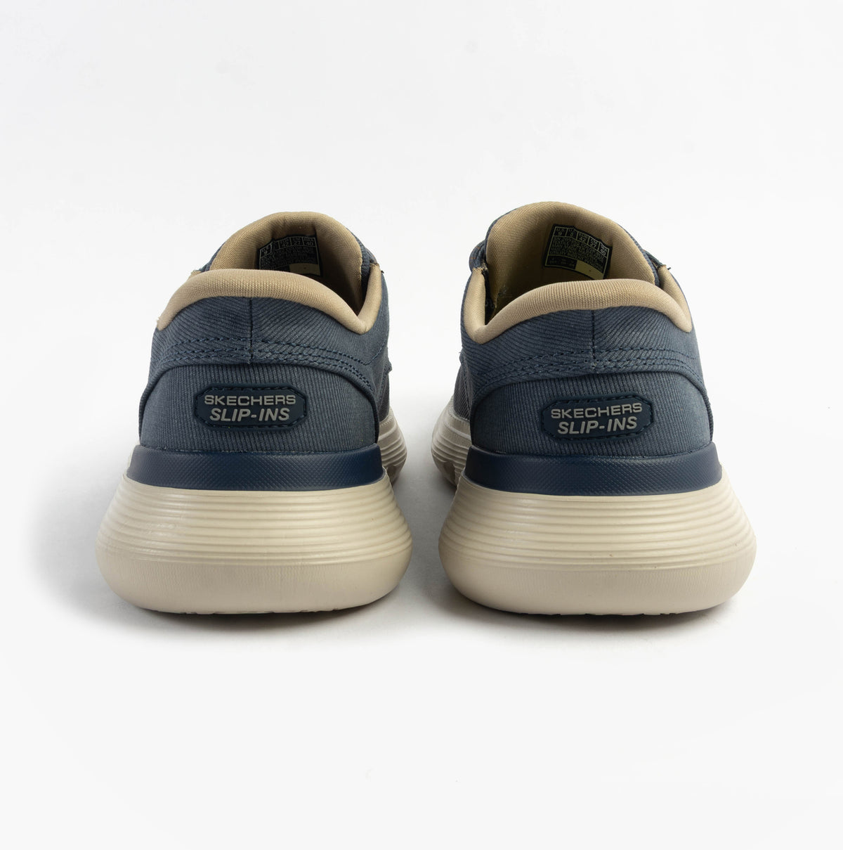 Skechers 205352/BLU GARZA - CLIVE Mens Shoes Blue rear view showcasing slip-in design and air-cooled memory foam.