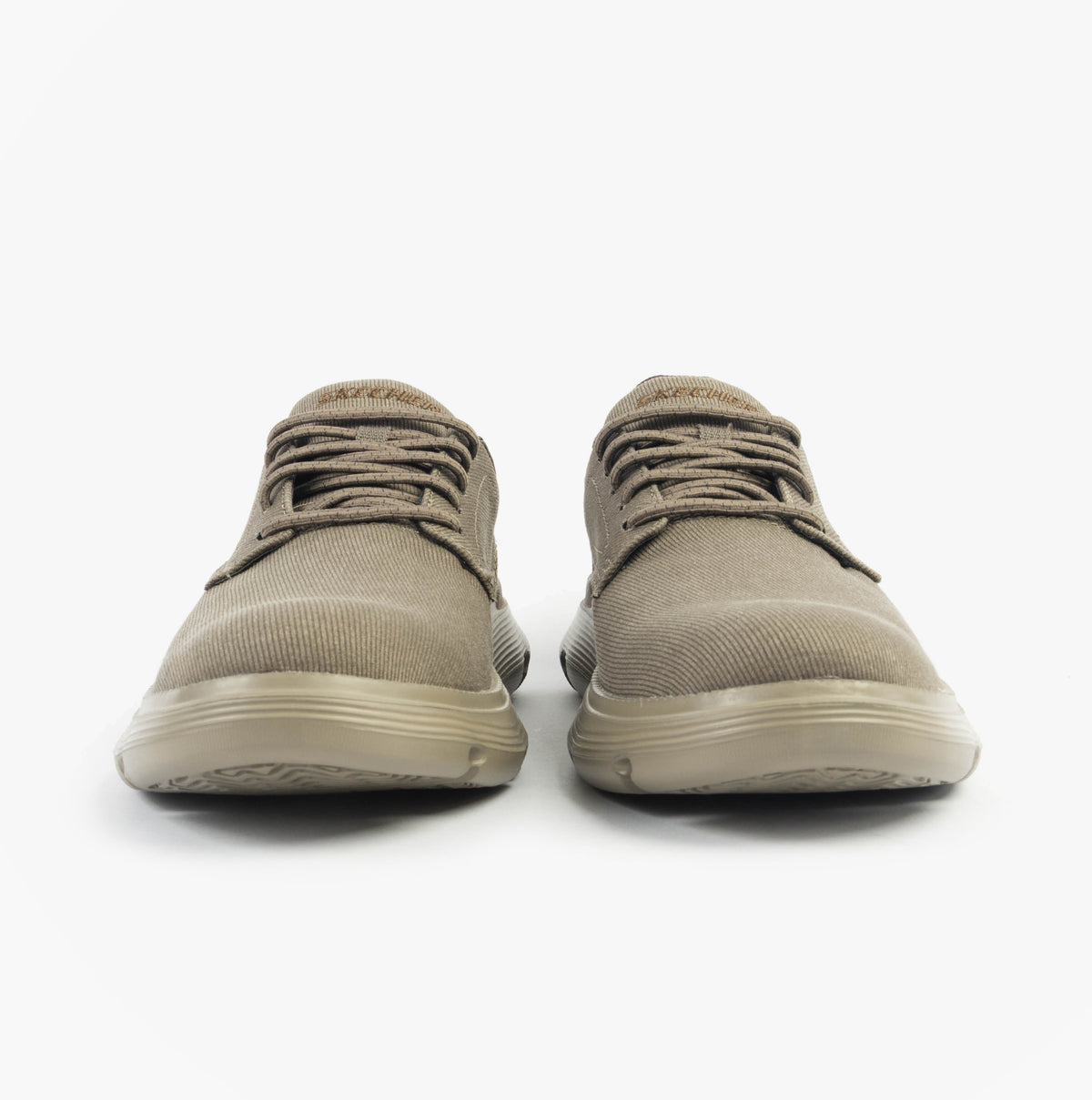 Skechers 205352/DKTP GARZA - CLIVE Mens Shoes Dark Taupe front view showing lace-up design and canvas upper.