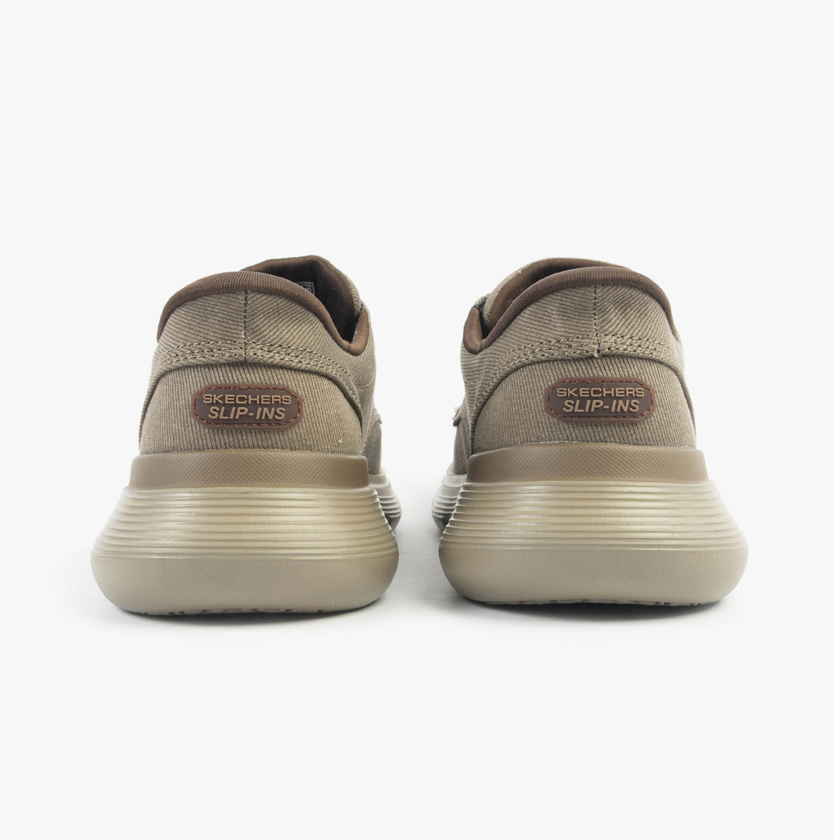 Skechers 205352/DKTP GARZA - CLIVE Mens Shoes Dark Taupe rear view, featuring canvas upper, rubber sole and lace-up design.