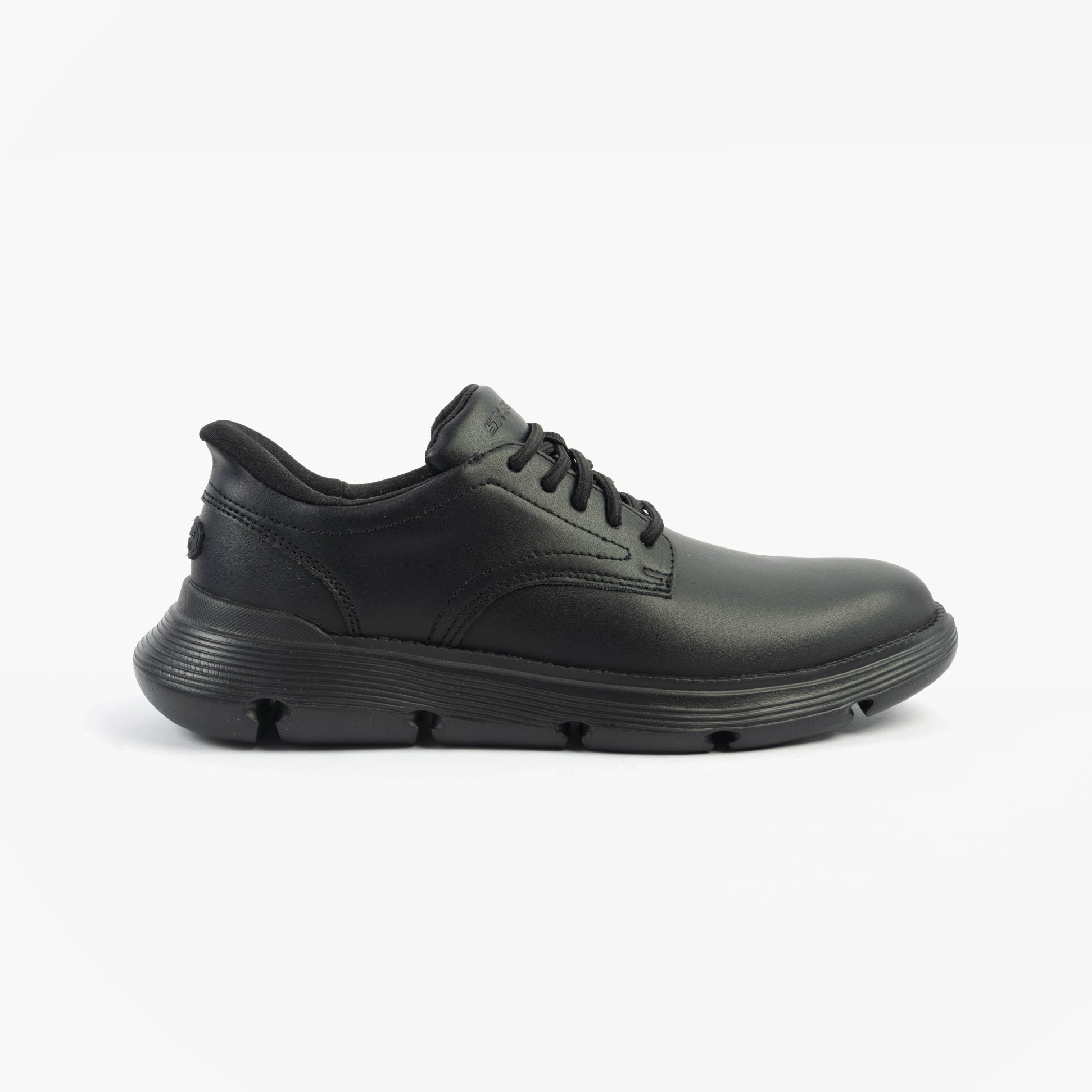 Skechers 205353/BBK GARZA - DURAN Mens Shoes Black side view showing leather upper and lace-up design.