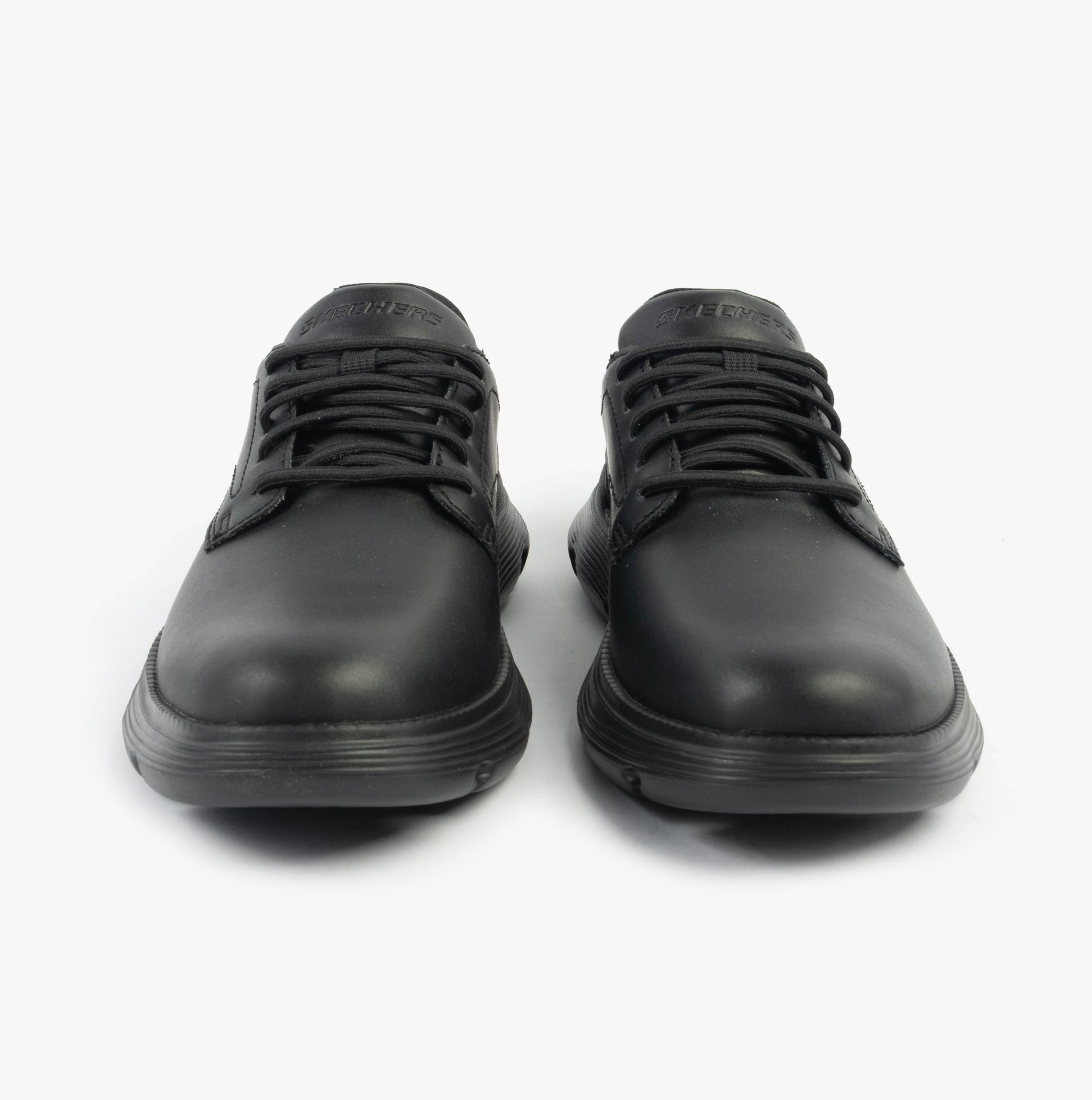 Skechers 205353/BBK GARZA - DURAN Mens Shoes Black front view showcasing lace-up design and leather upper.