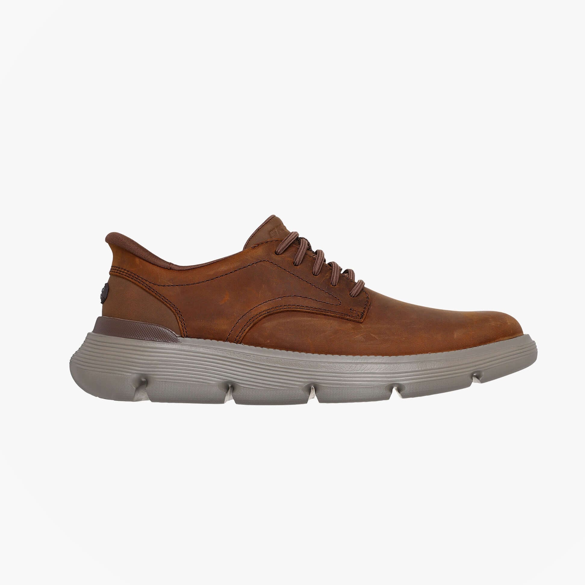 Skechers 205353/CDB GARZA - DURAN Mens Casual Trainers Trainers Dark Brown side view showing leather upper and stretch laces.