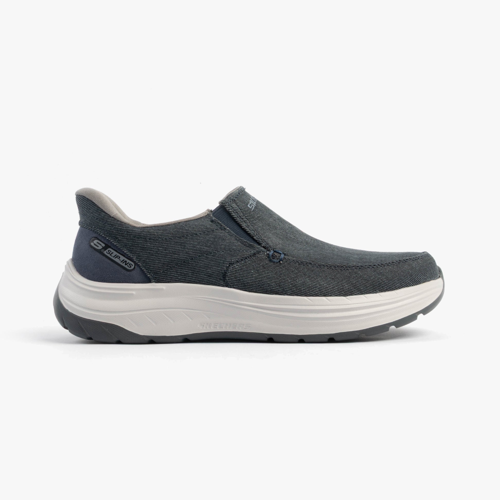 Skechers 205356/NVY DECKLAN - GULLIVER Mens Shoes Navy side view with canvas upper and slip-on design.