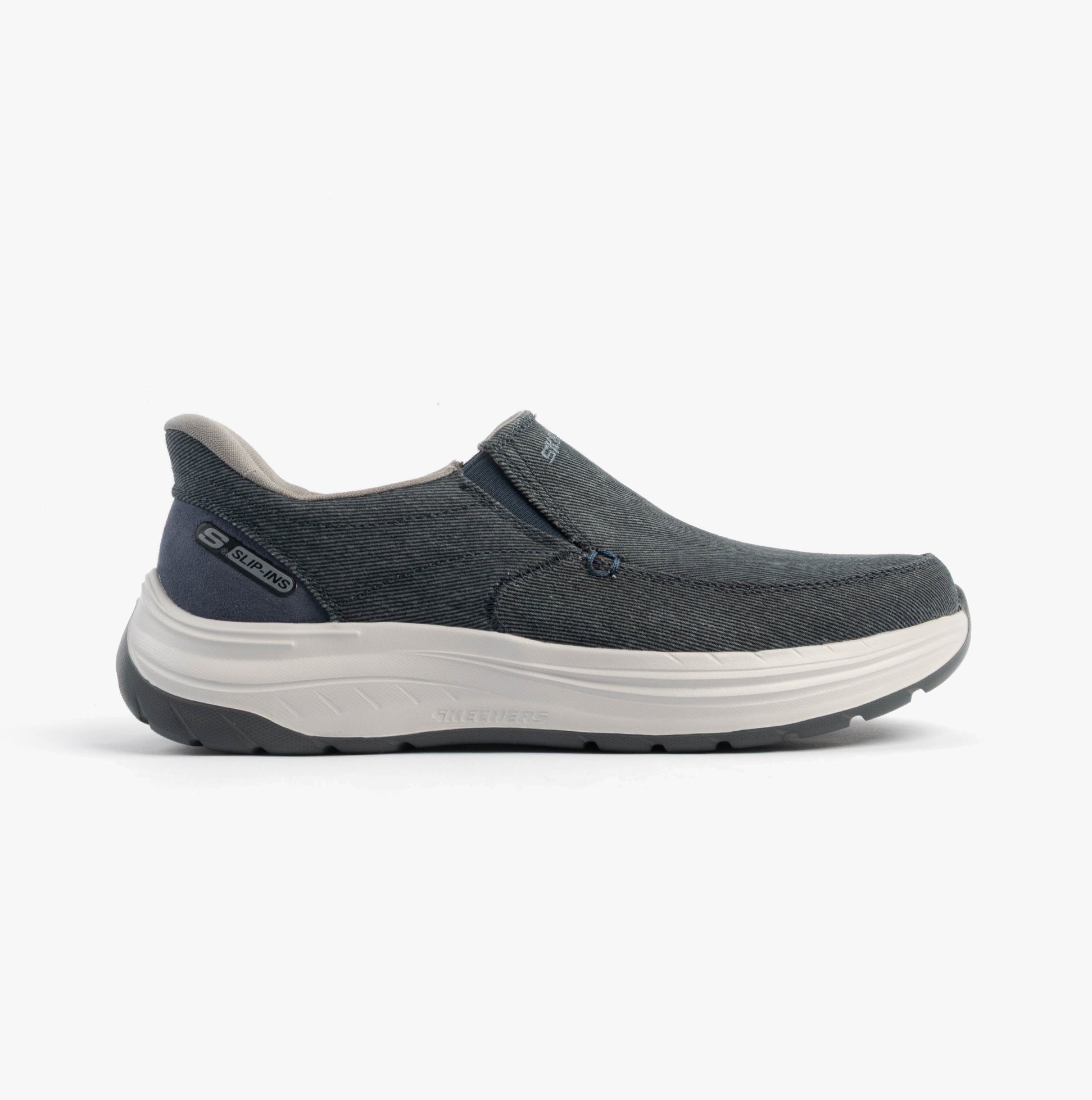 Skechers 205356/NVY DECKLAN - GULLIVER Mens Shoes Navy side view with canvas upper and slip-on design.