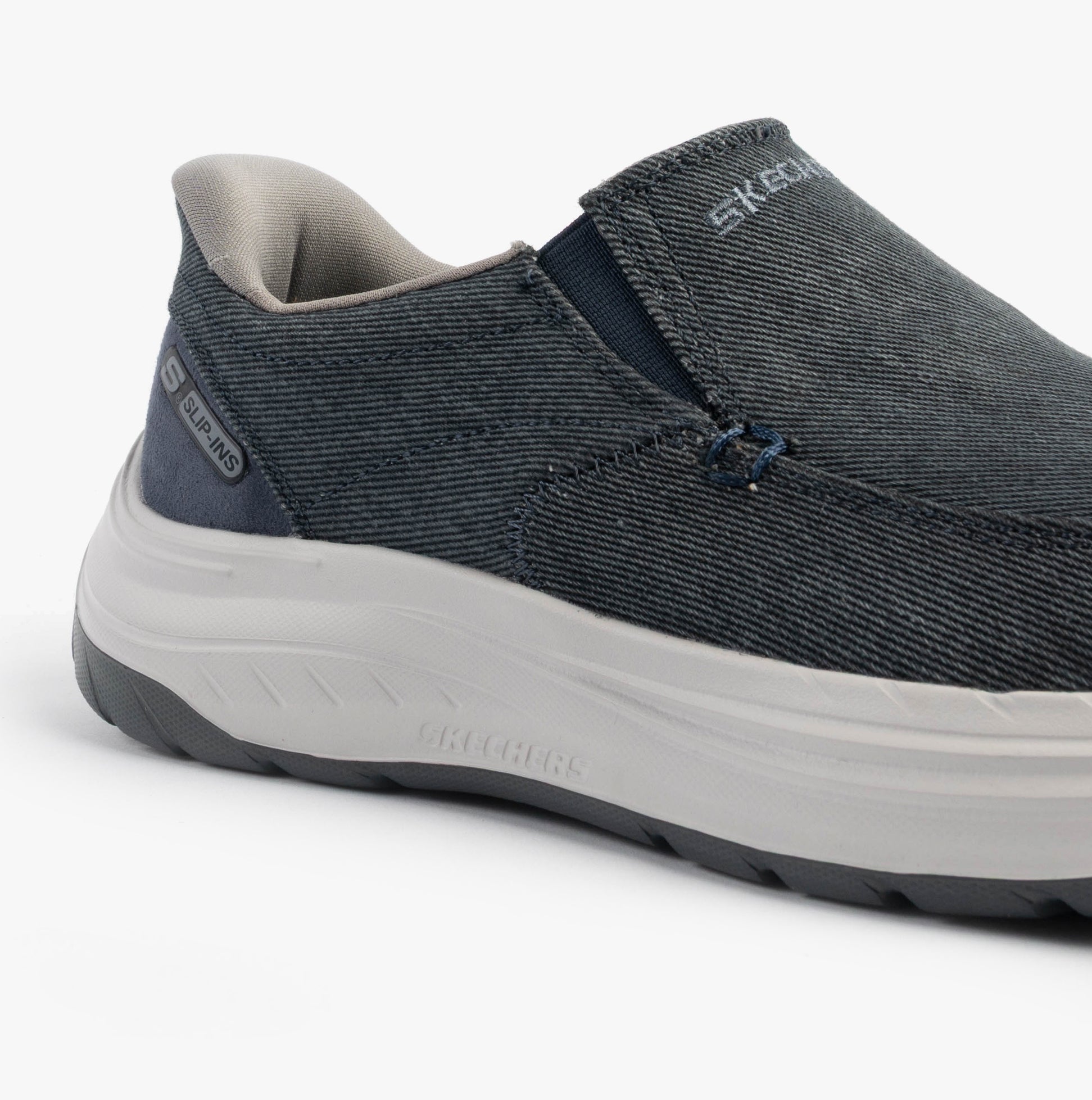 Skechers 205356/NVY DECKLAN - GULLIVER Mens Shoes Navy side view with canvas upper and slip-on design