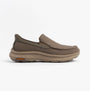 Skechers 205451/TPE POLLARD - WILFRED Mens Shoes Taupe side view showing slip-on design and rubber sole.
