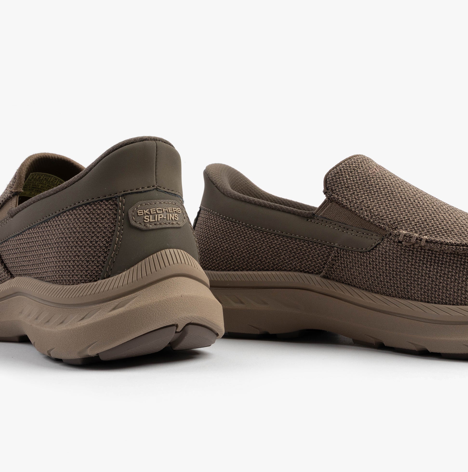 Skechers 205451/TPE POLLARD - WILFRED Mens Shoes Taupe back view, showcasing slip-on style and rubber sole.