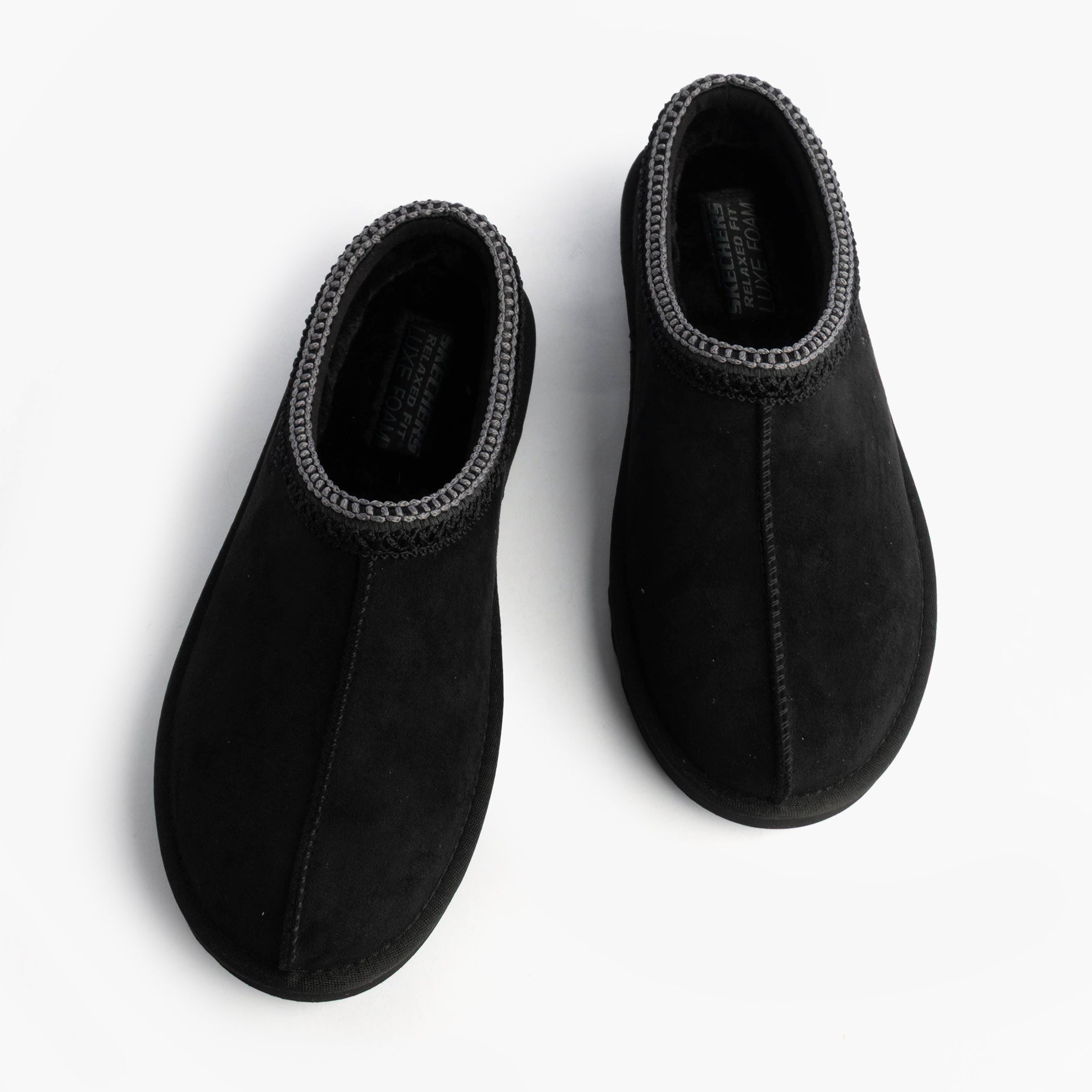 Skechers 205605/BLK RENTEN - ULRICH Mens Slippers Black top view showing mules design and relaxed fit.