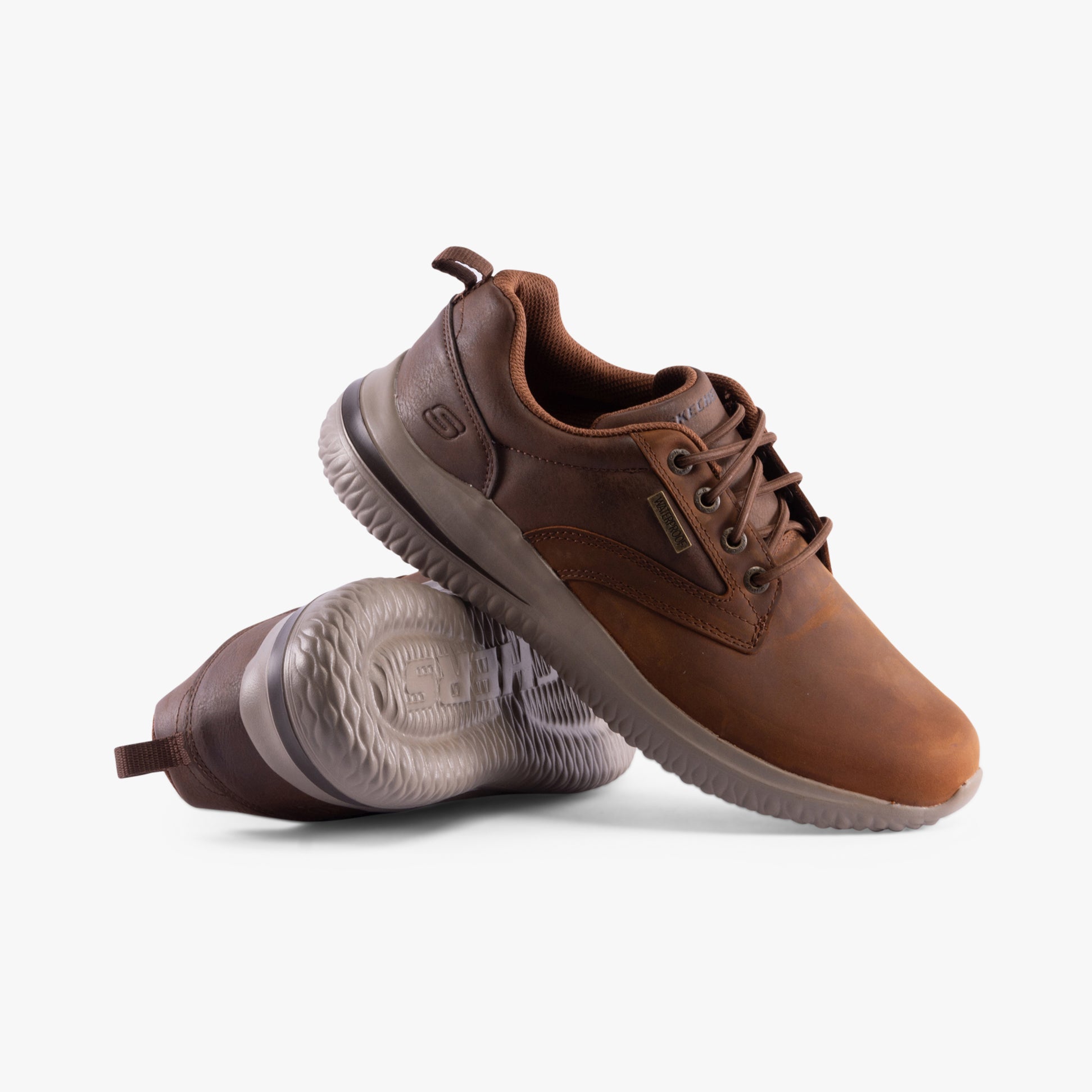 Skechers 210661/CDB DELSON 3.0 - GLAVINE Mens Shoes Dark Brown side view with rubber sole and lace-up design.