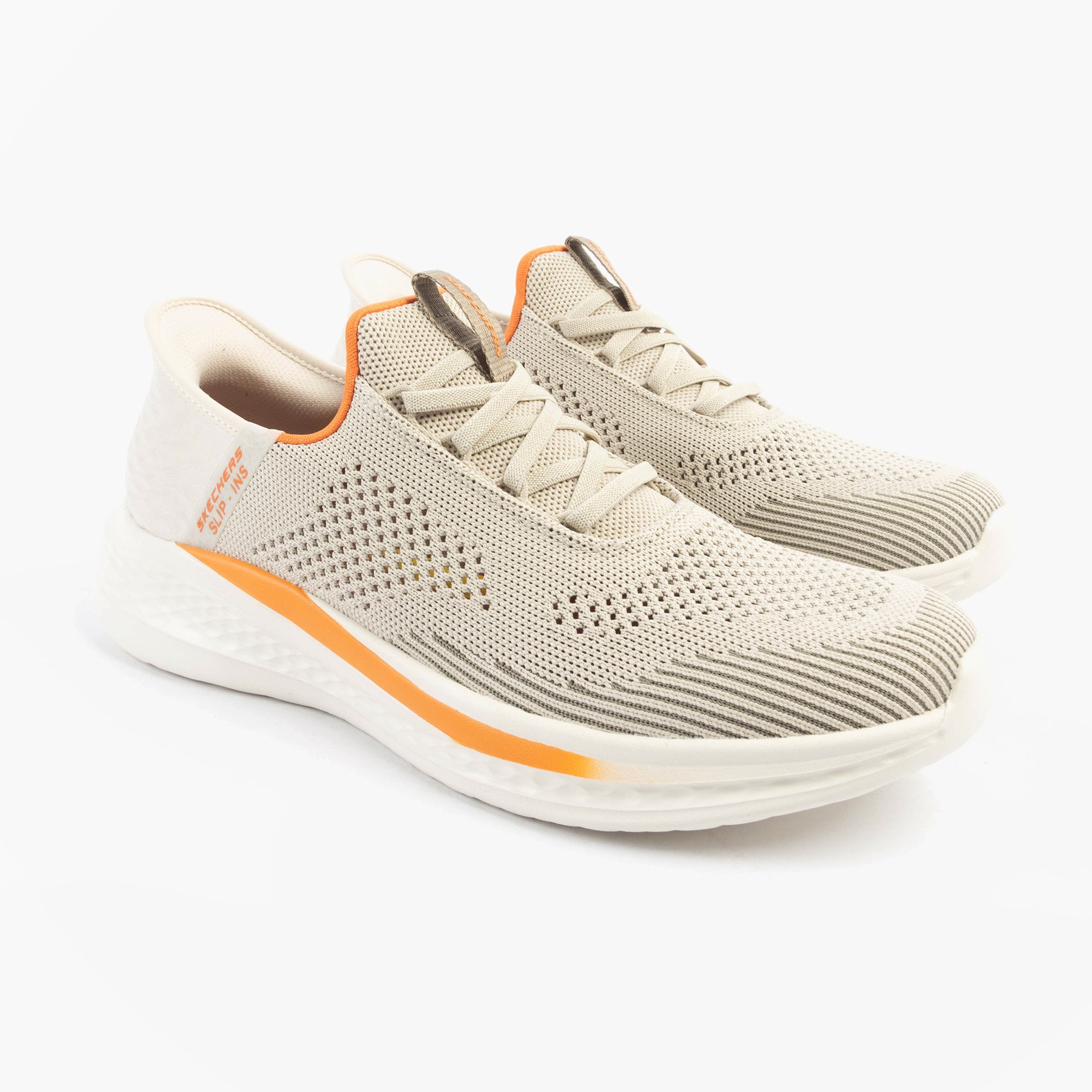 Skechers 210810/SND SLADE - QUINTO Mens Shoes Sand side view, casual trainer style, textile upper, low top design.