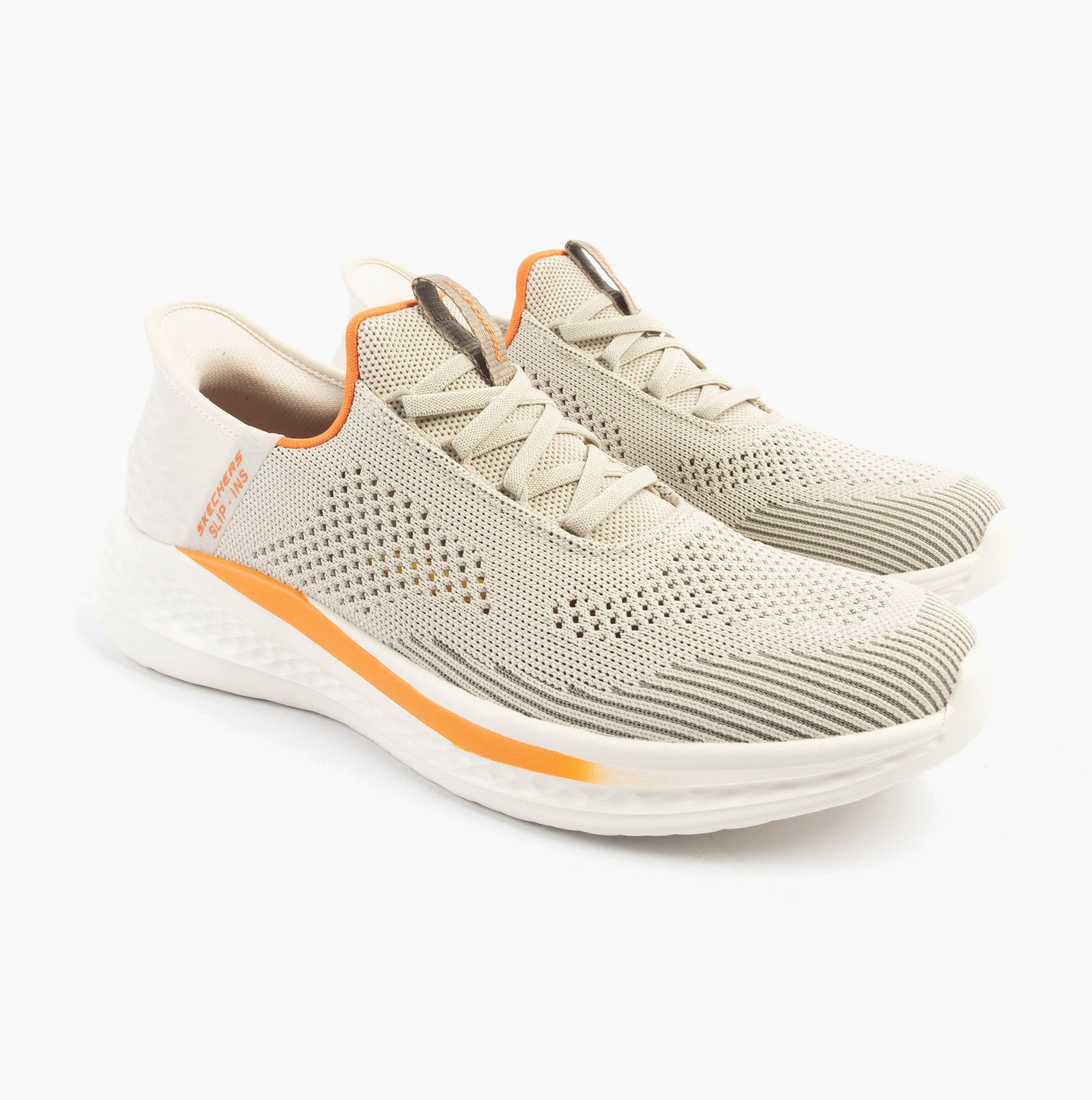 Skechers 210810/SND SLADE - QUINTO Mens Shoes Sand side view, casual trainer style, textile upper, low top design.