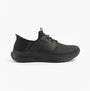 Skechers 210828/BBK SLADE - ZACHARY Mens Trainers Black side view, leather synthetic upper, lace-up, memory foam, low top.