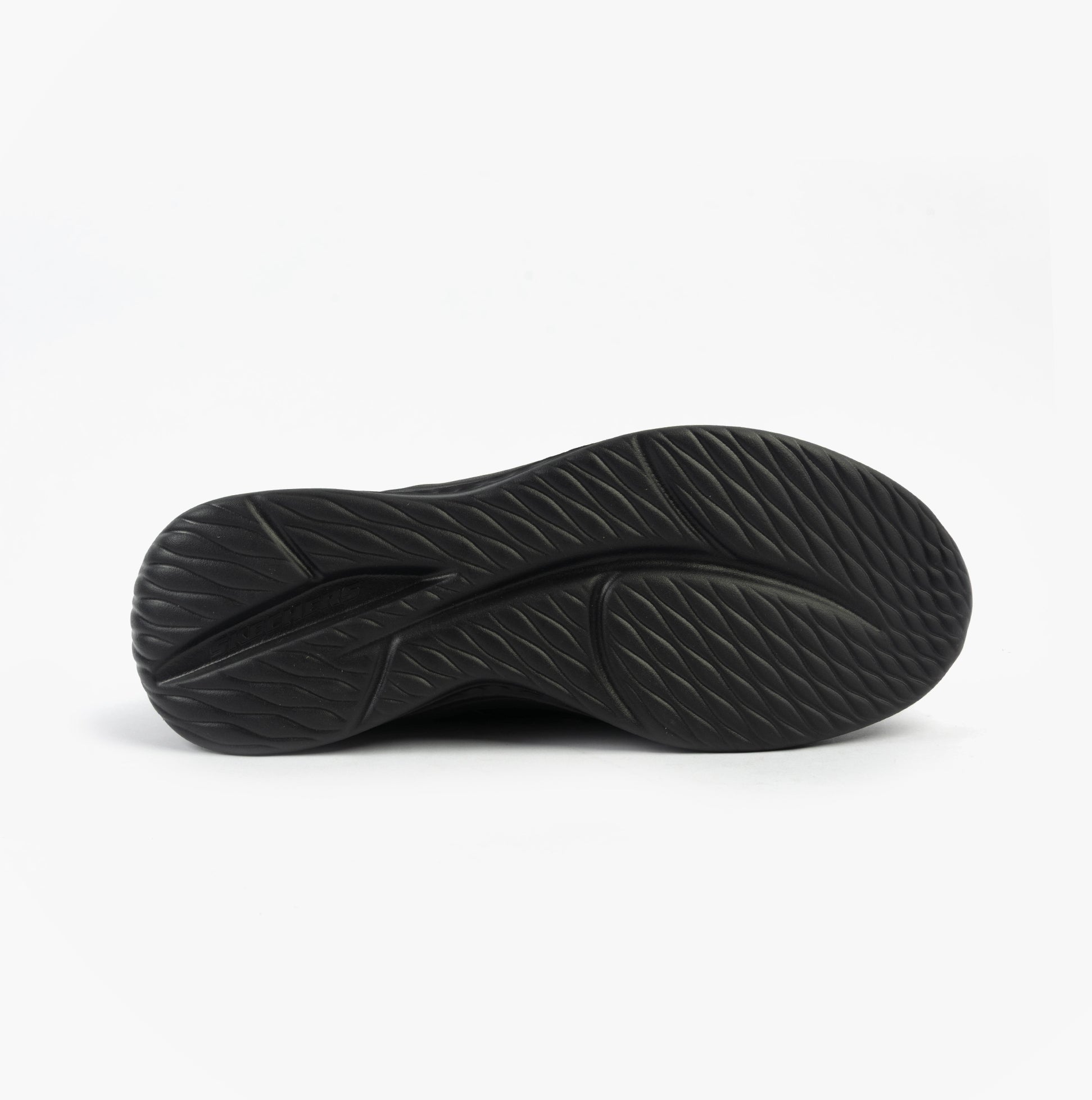Skechers 210828/BBK SLADE - ZACHARY Mens Trainers Black sole view showing rubber sole detail and traction pattern.