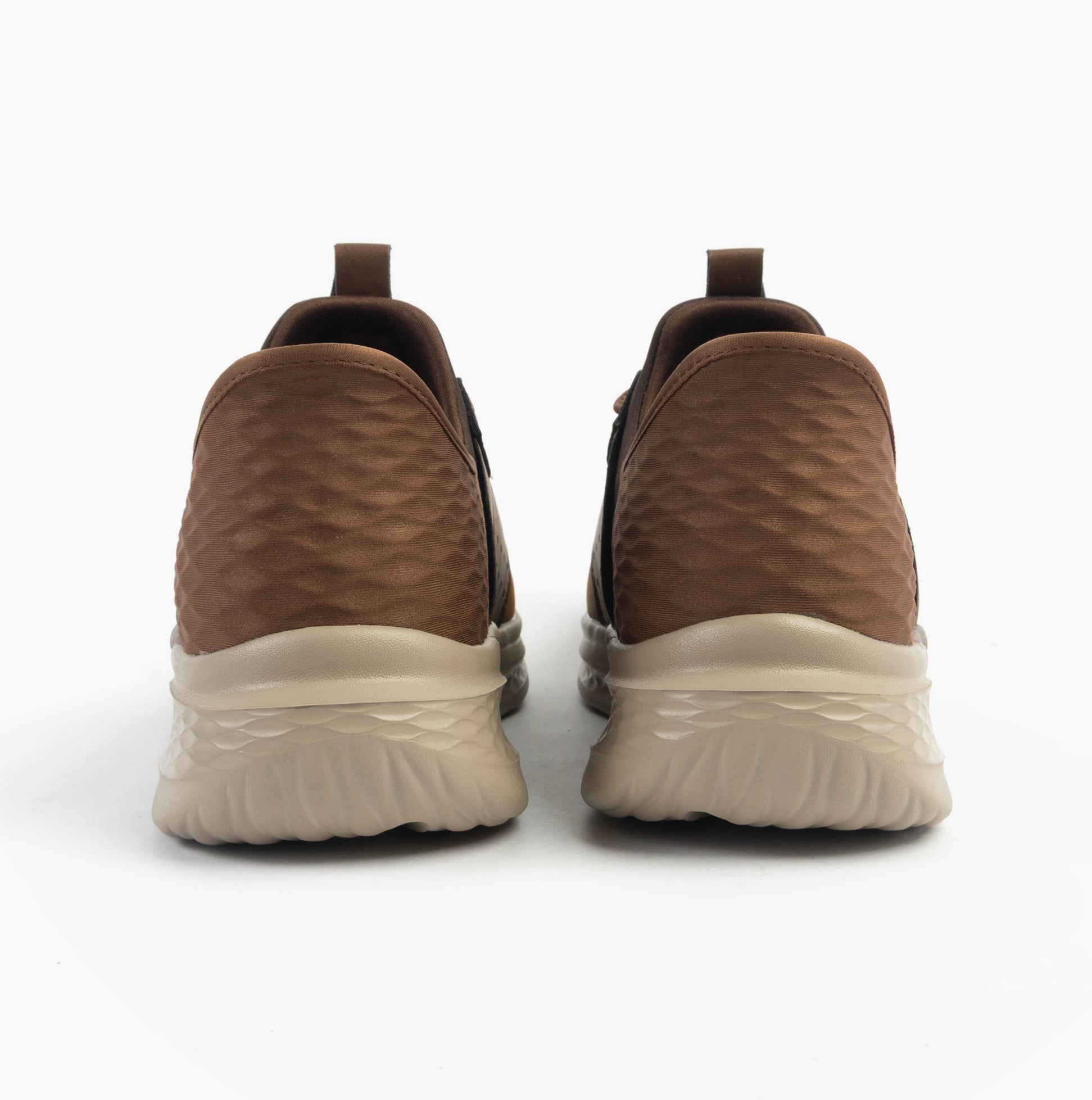 Skechers 210828/CDB SLADE - ZACHARY Mens Trainers Dark Brown rear view showing textured upper and cushioned sole.