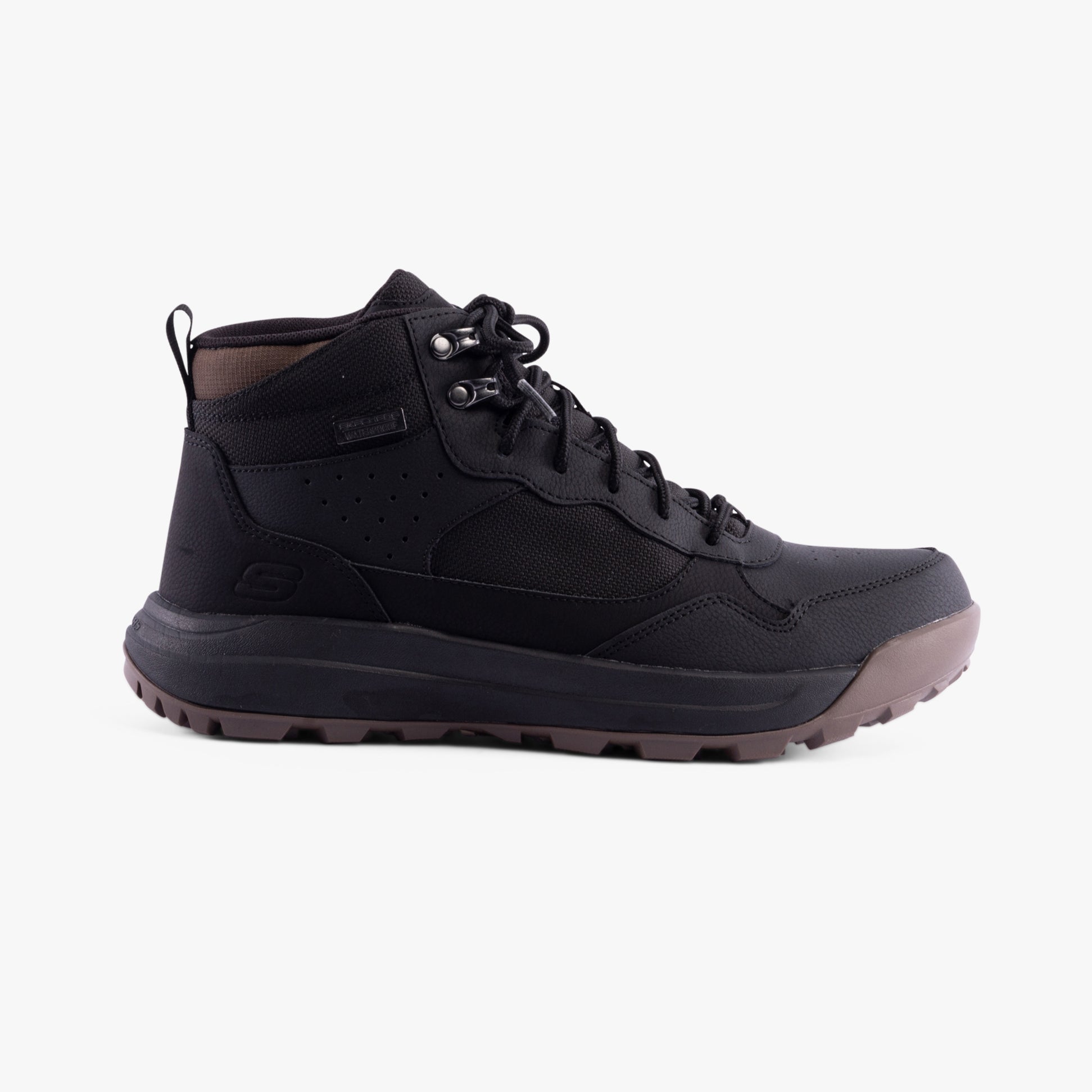 Skechers 210932/BLK CAMBERT - HARLAN Mens Boots Black side view showcasing durable synthetic upper and lace-up design.