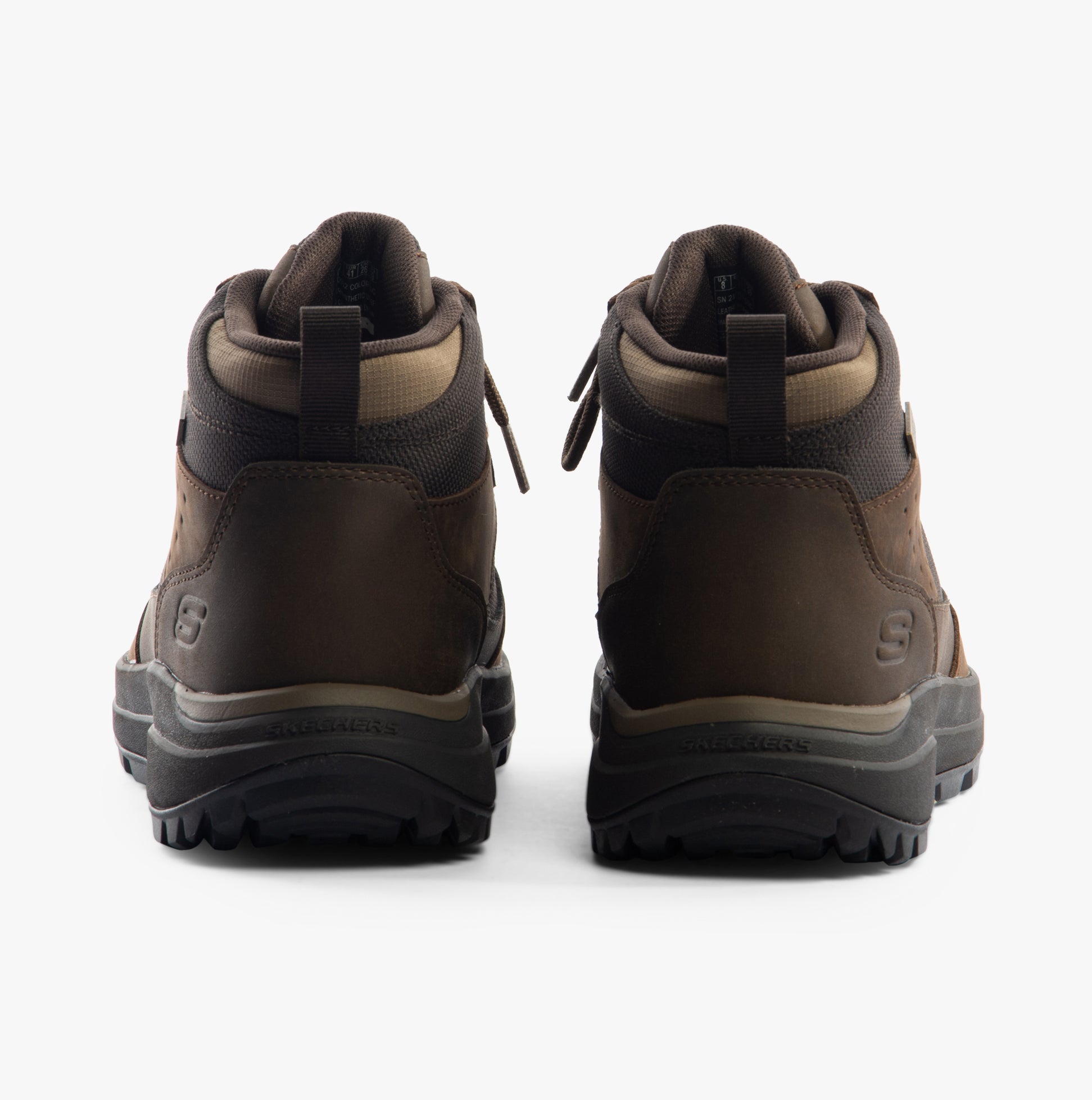 Skechers 210932/COC CAMBERT - HARLAN Mens Boots Cocoa rear view showcasing the ankle height and lace-up design.
