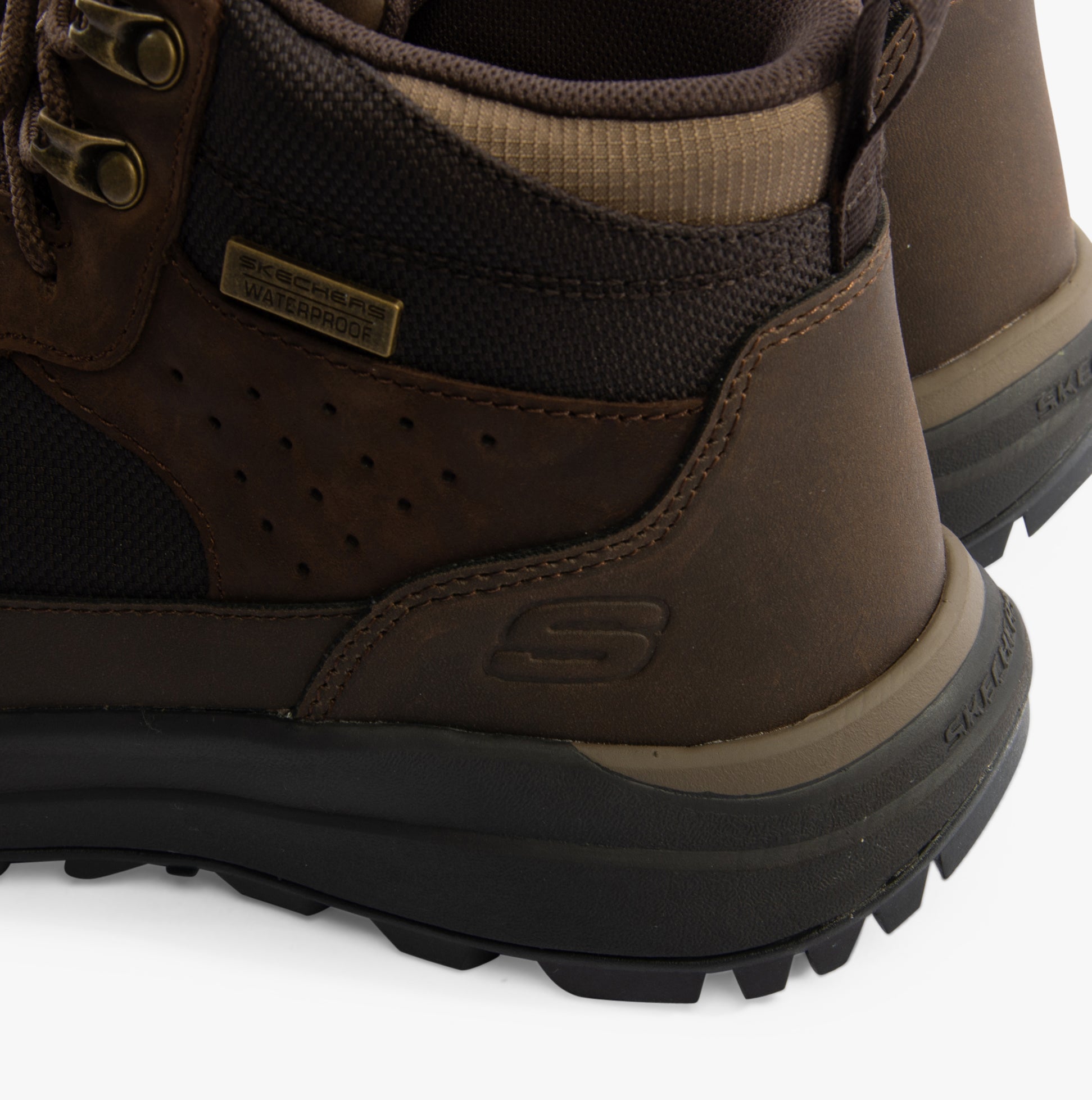 Skechers 210932/COC CAMBERT - HARLAN Mens Boots Cocoa side view featuring waterproof and breathable design.