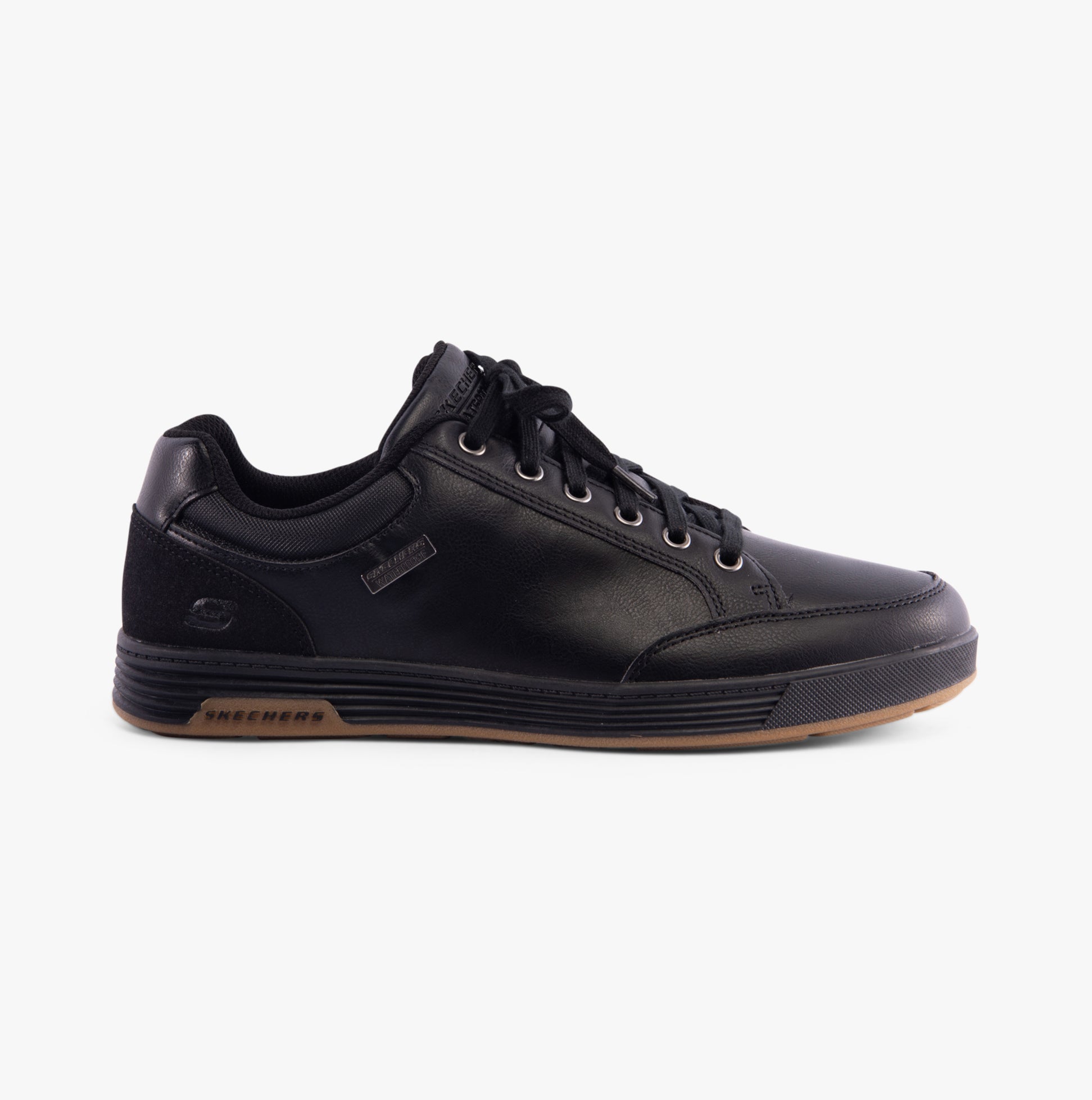Skechers 210944/BLK CAVELL - SPARKMAN Mens Trainers Black side view showing faux leather upper and lace-up closure.