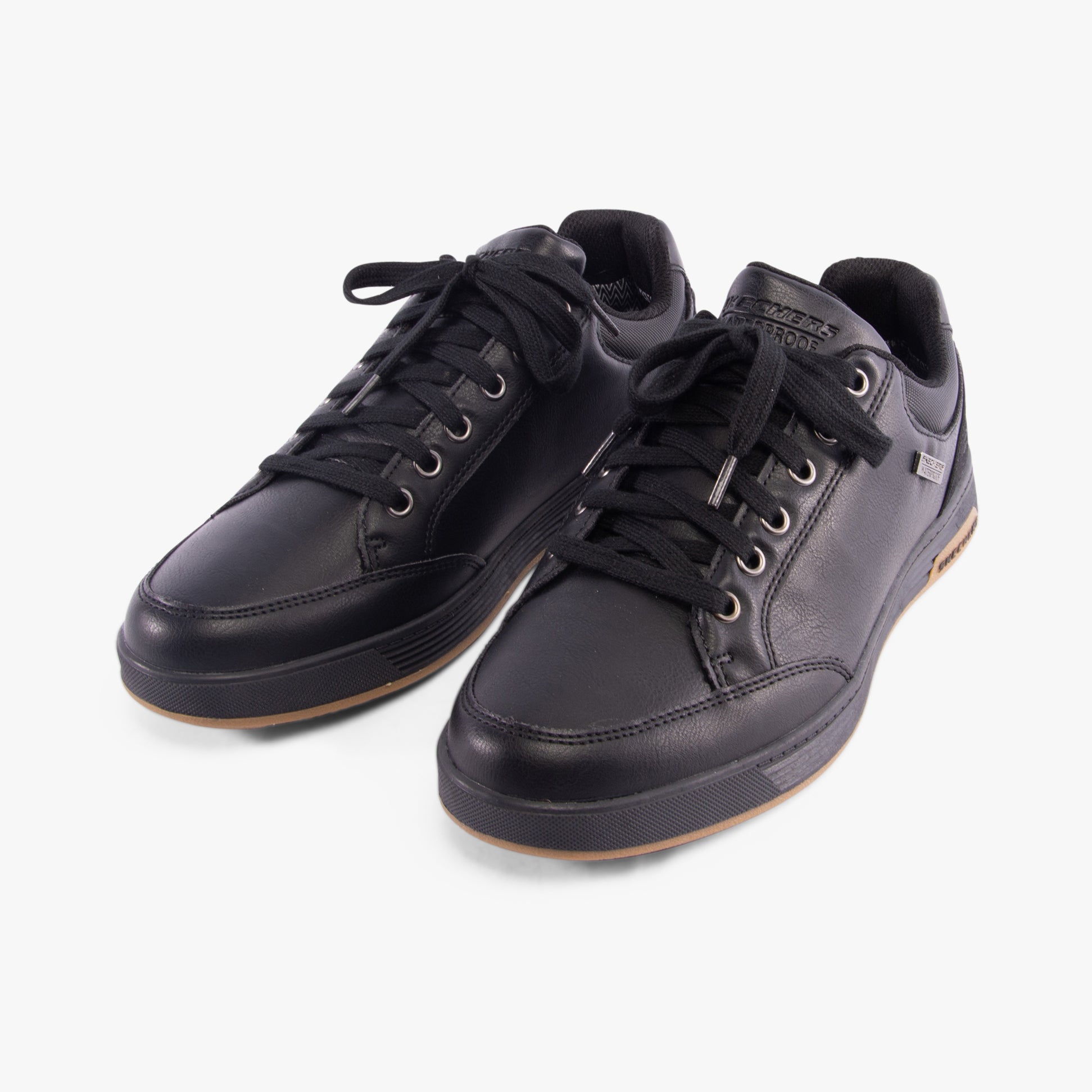 Skechers 210944/BLK CAVELL - SPARKMAN Mens Trainers Black side view showcasing faux leather upper and lace-up closure.