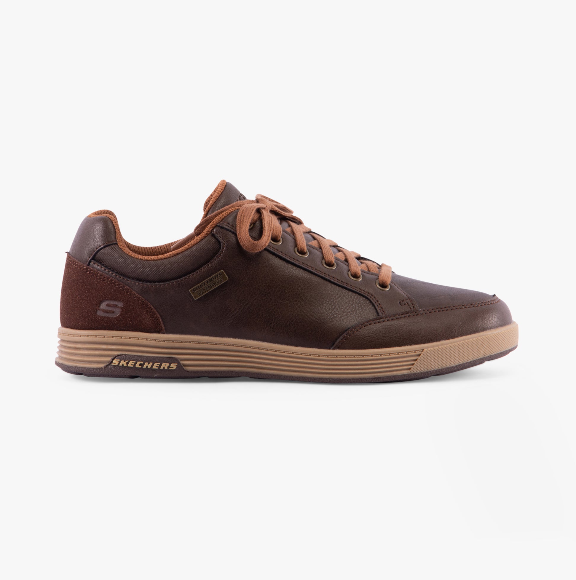 Skechers 210944/CHOC CAVELL - SPARKMAN Mens Trainers Chocolate side view showing faux leather upper and lace-up design.