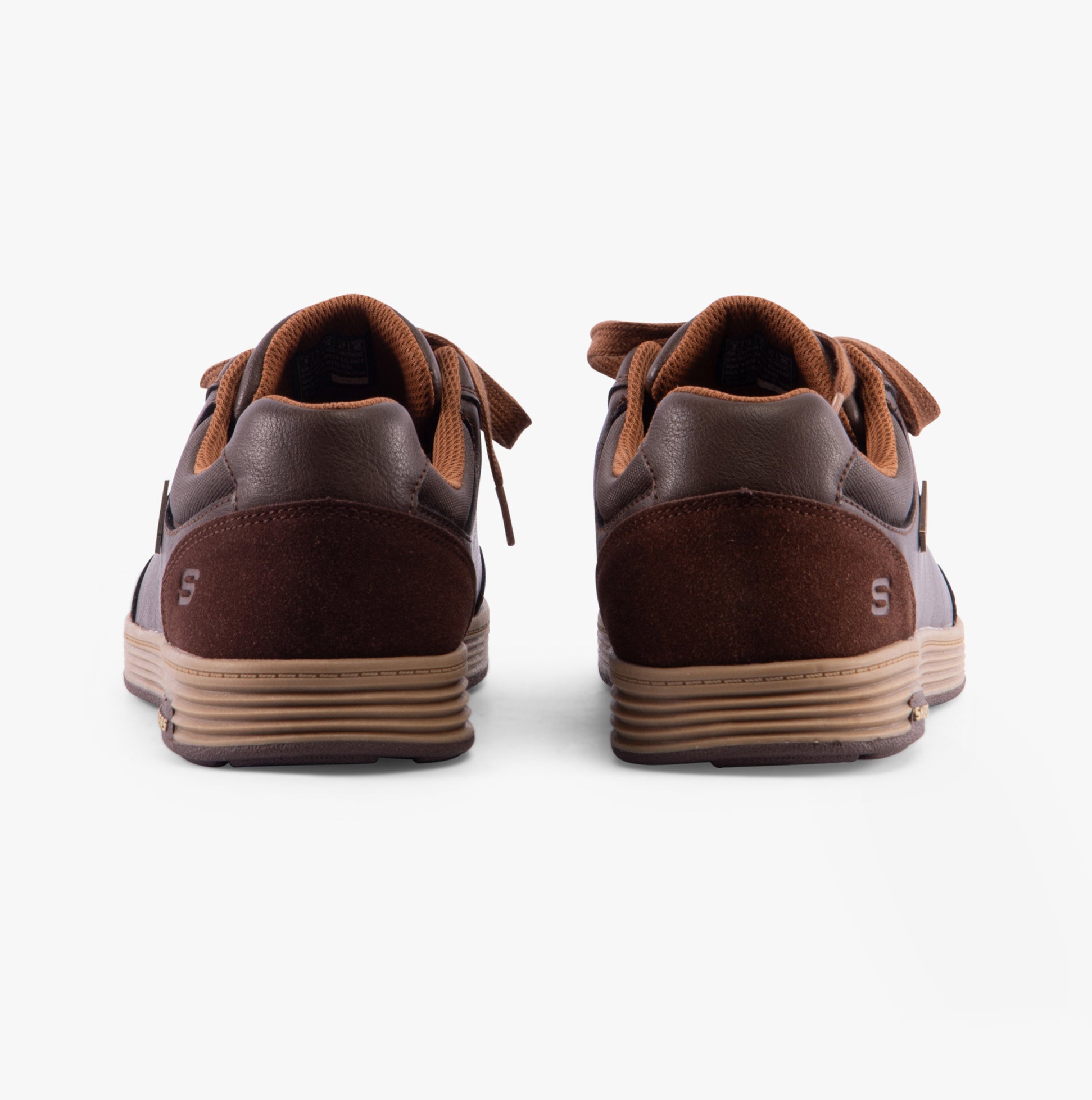 Skechers 210944/CHOC CAVELL - SPARKMAN Mens Trainers Chocolate rear view showcasing faux leather and rubber sole.