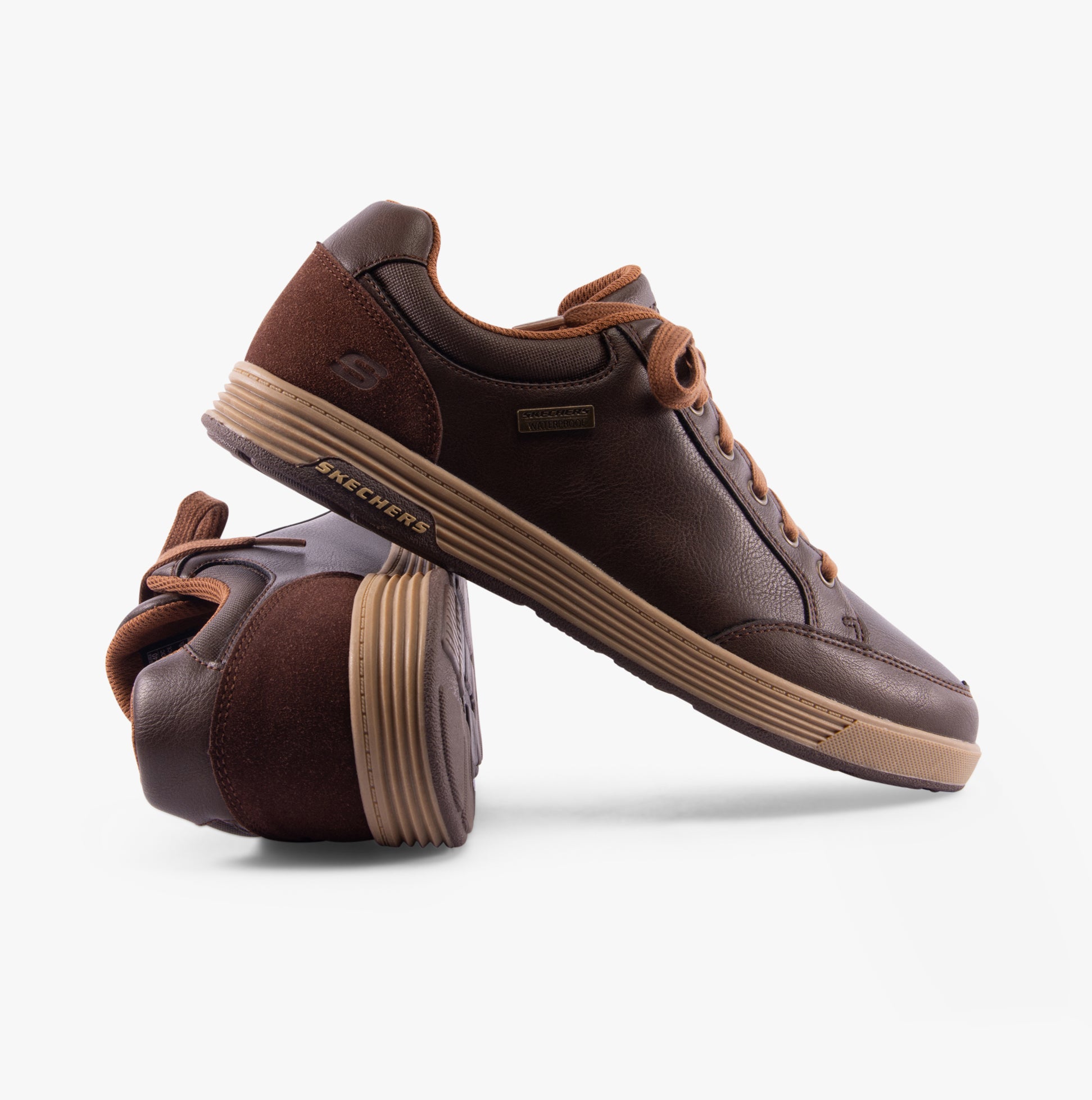 Skechers 210944/CHOC CAVELL - SPARKMAN Mens Trainers Chocolate, side view, casual faux leather with memory foam and rubber sole.