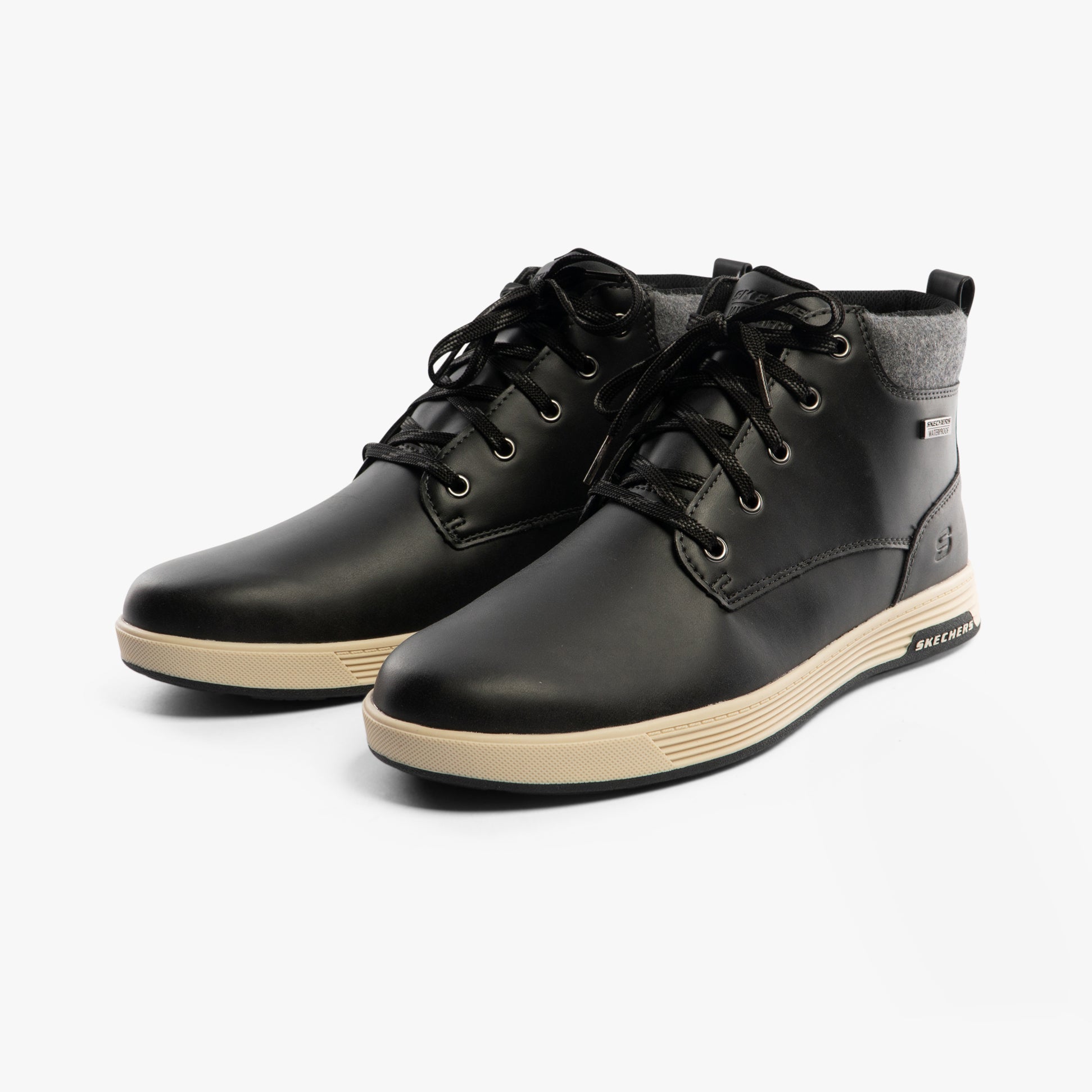 Skechers 210945/BLK CAVELL - ISAAC Mens Boots Black side view showing lace-up design and low heel.