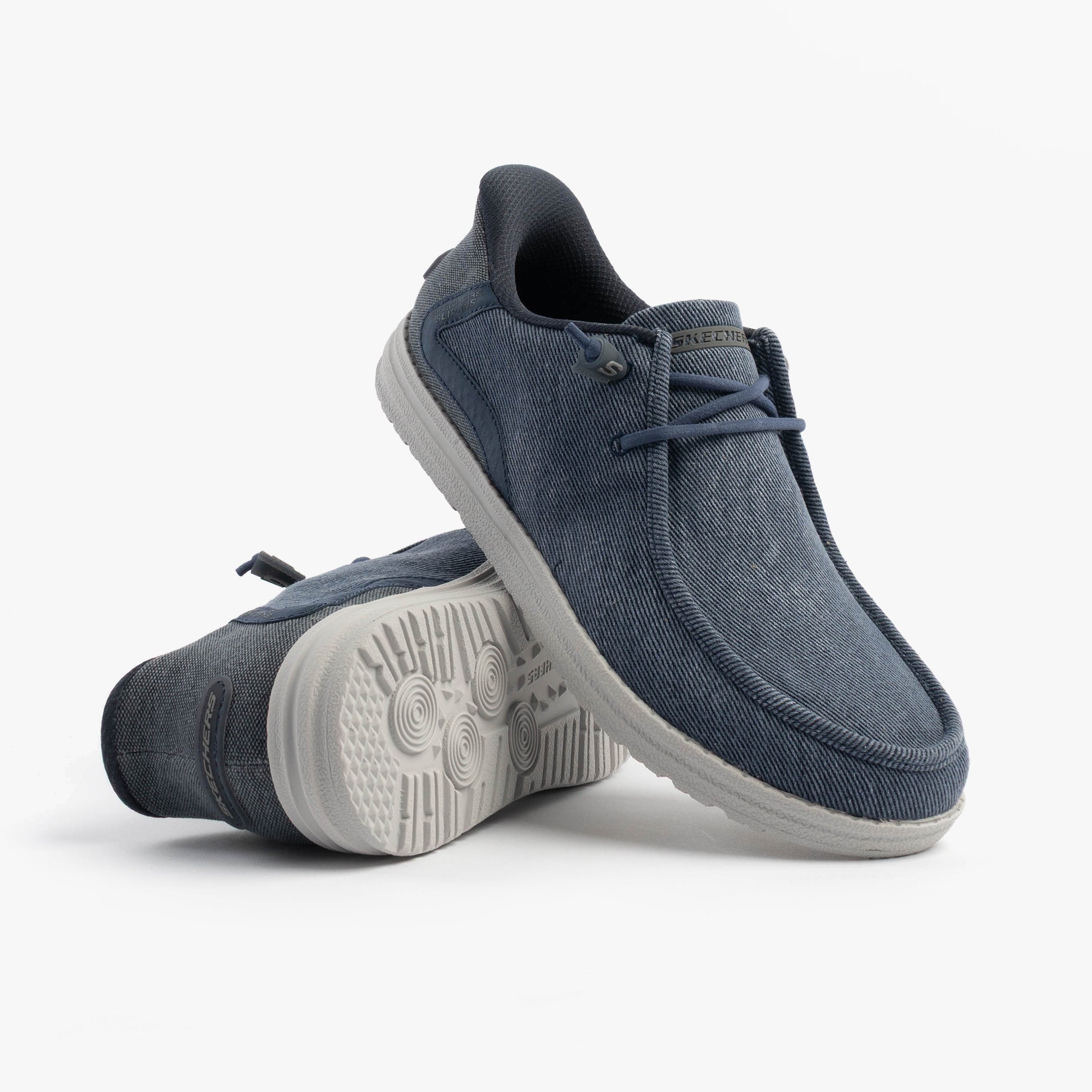 Skechers 210959/DEN MELSON - CORONADO Mens Shoes Denim side and top view showcasing canvas upper and rubber sole.
