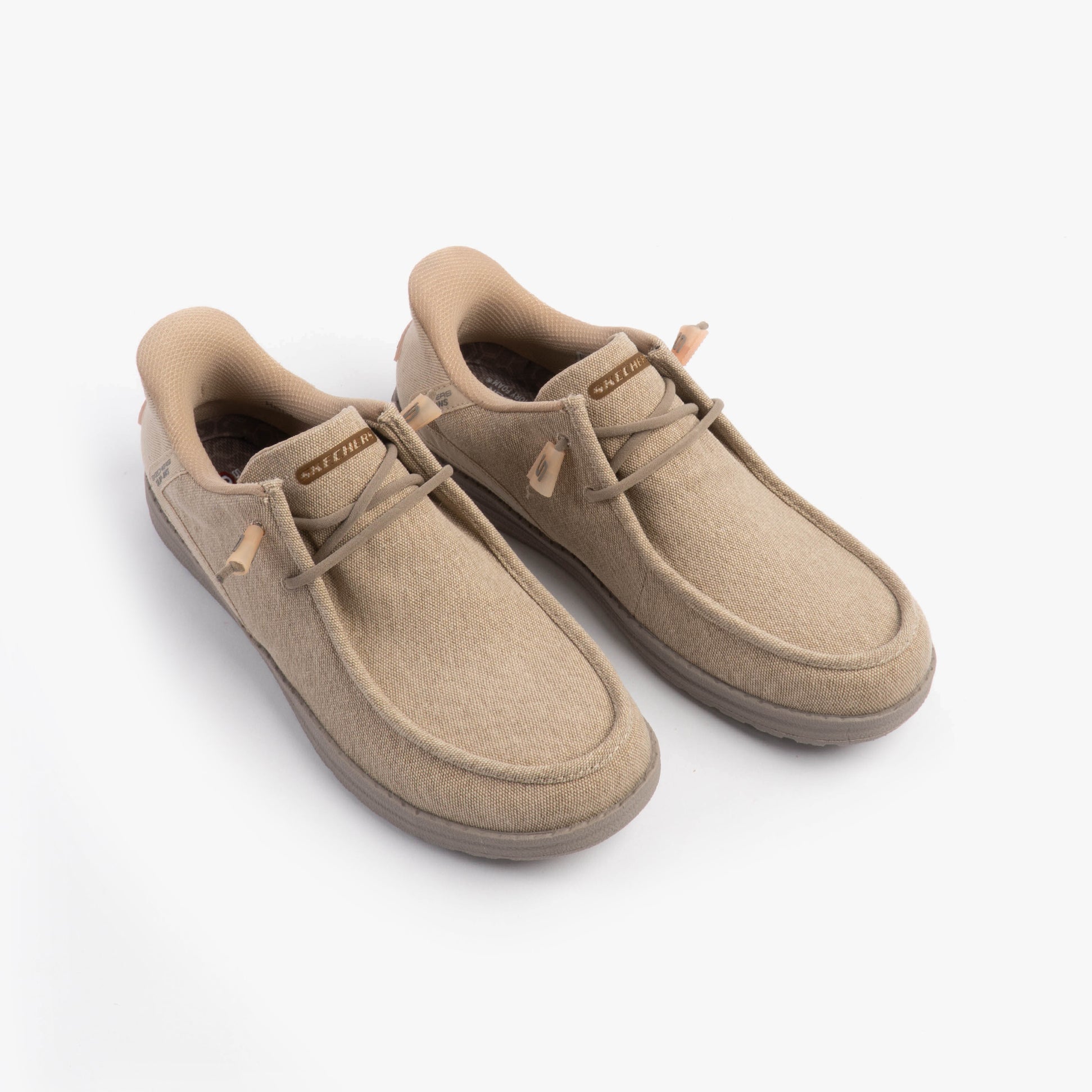 Skechers 210959/TPE MELSON - CORONADO Mens Shoes Taupe top view showing canvas upper and relaxed fit design.