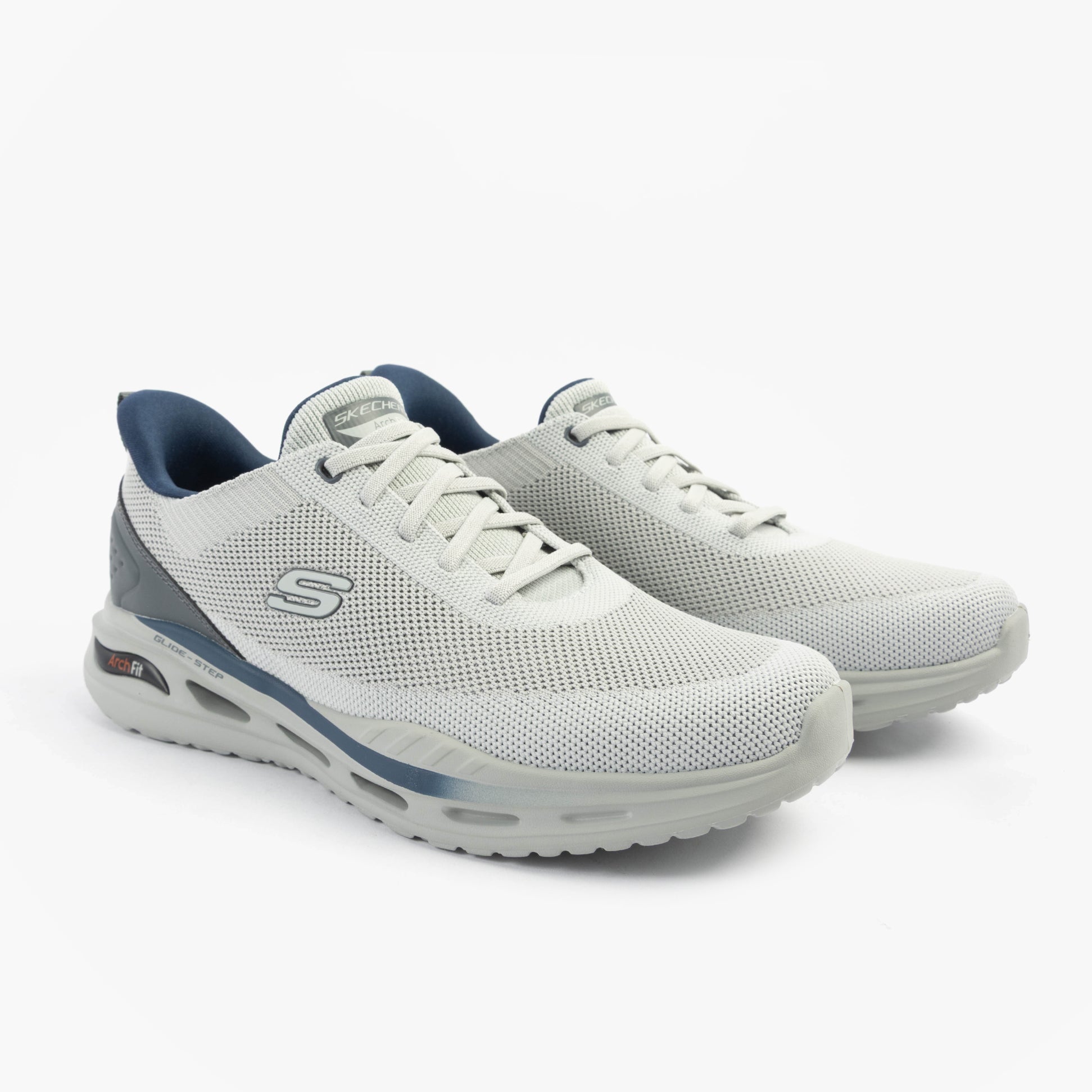 Skechers 210994/LTGY ARCH FIT ORVAN - KINCADE Mens Trainers Light Grey side view showcasing synthetic leather upper and lace-up closure.