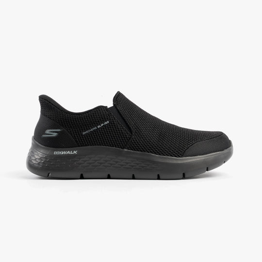 Skechers 216333/BBK GO WALK FLEX - OJAI Mens Trainers Black side view showing mesh upper and slip-on design.