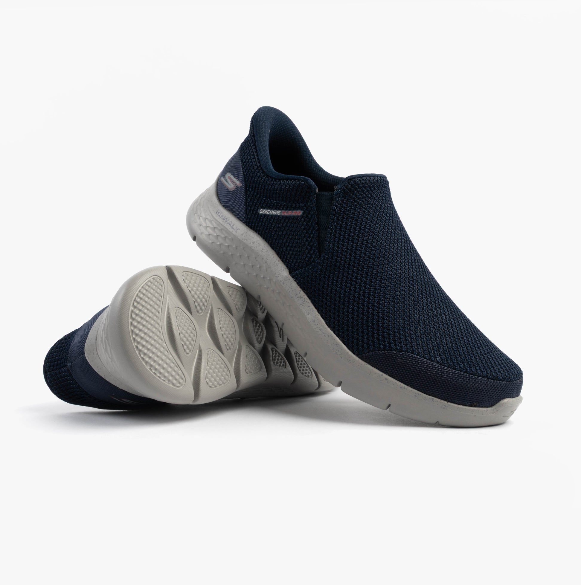 Skechers 216333/NVY GO WALK FLEX - OJAI Mens Trainers Navy side view with mesh upper and rubber sole.