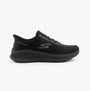 Skechers 216375/BBK GO WALK NOW - PAYTON Mens Trainers Black side view showcasing mesh upper and rubber sole.