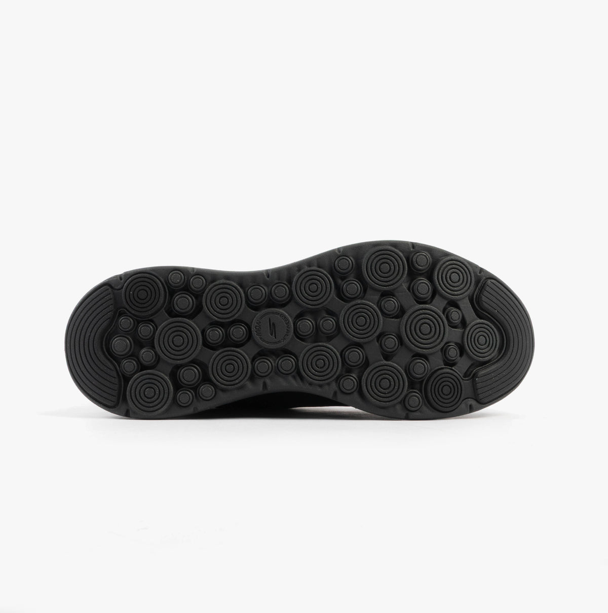 Skechers 216375/BBK GO WALK NOW - PAYTON Mens Trainers Black bottom view showcasing rubber sole design.