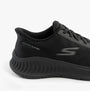 Skechers 216375/BBK GO WALK NOW - PAYTON Mens Trainers Black side view, showing upper mesh and rubber sole details.