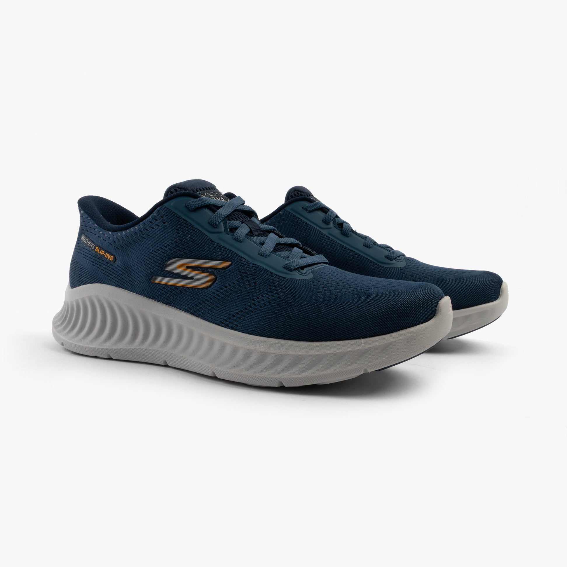 Skechers 216375/NVY GO WALK NOW - PAYTON Mens Trainers Navy side view showcasing lace-up design and mesh upper.