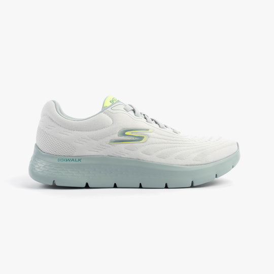 Skechers 216687/WGY GO WALK FLEX Mens Trainers White/Grey side view showcasing mesh upper and rubber sole.