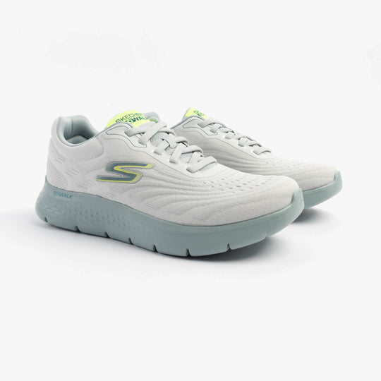 Skechers 216687/WGY GO WALK FLEX Mens Trainers White/Grey side view with mesh upper and lace-up closure.