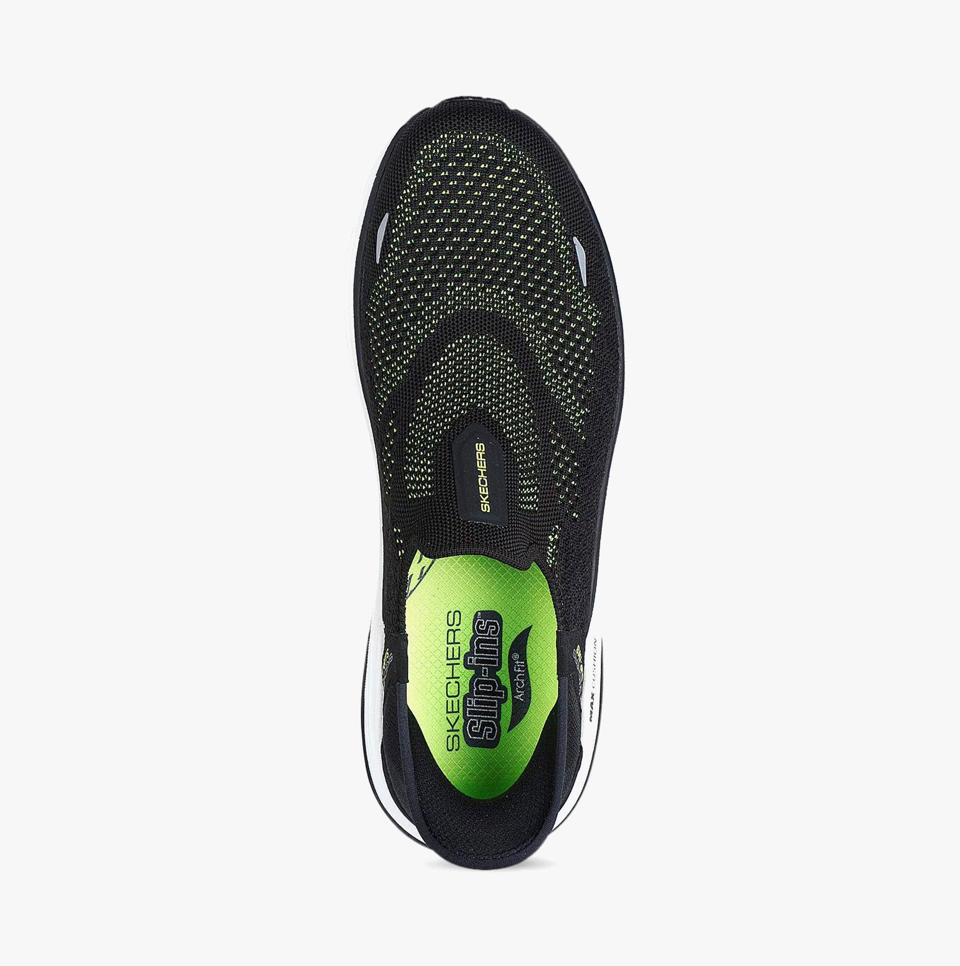 Skechers 220565/BLK MAX CUSHIONING ARCH FIT 2.0 - Mens Trainers Black top view, showcasing breathable design and comfort.
