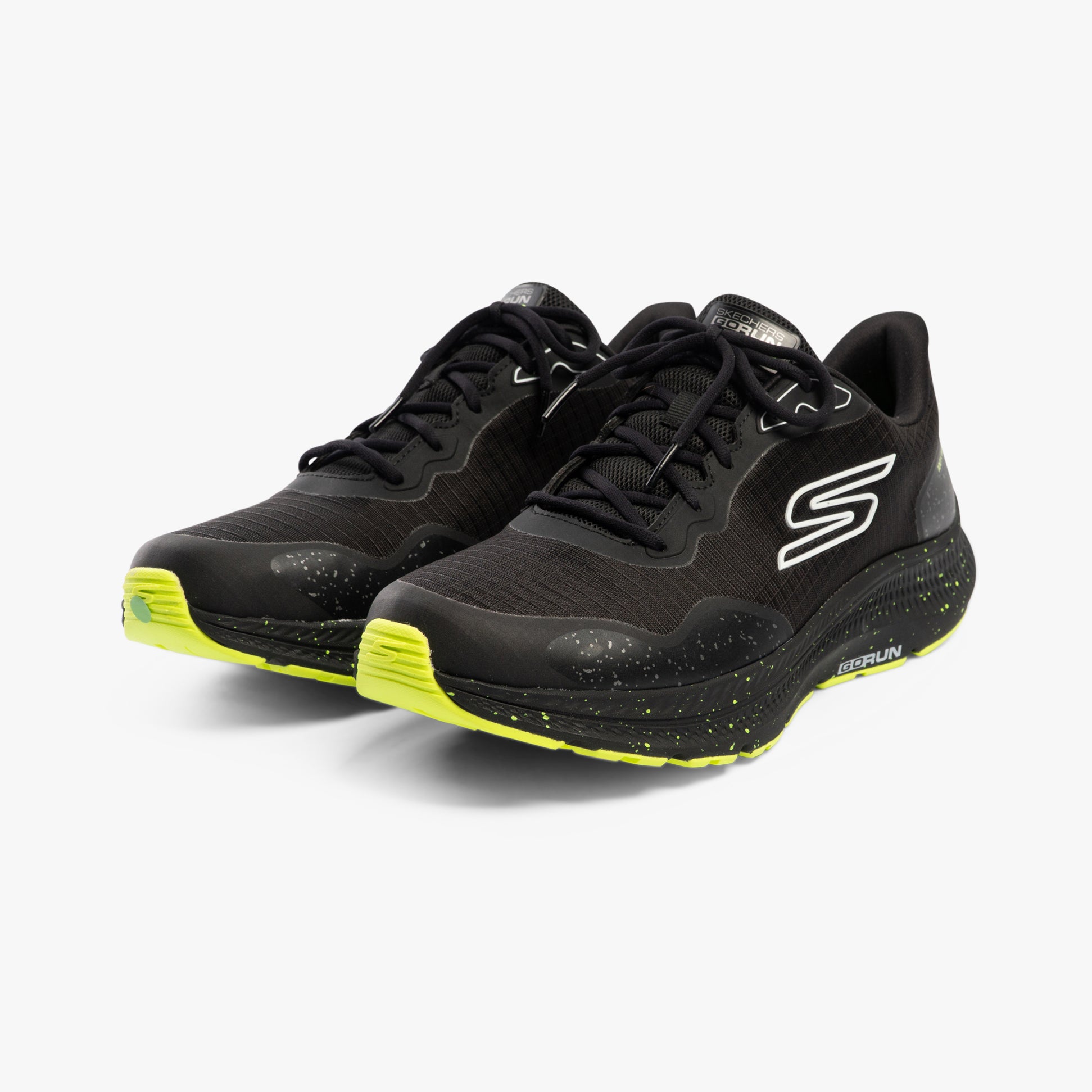 Skechers 220874/BKLM GO RUN CONSISTENT 2.0 - PIEDMONT Mens Trainers Black/Lime side view with lace-up closure.