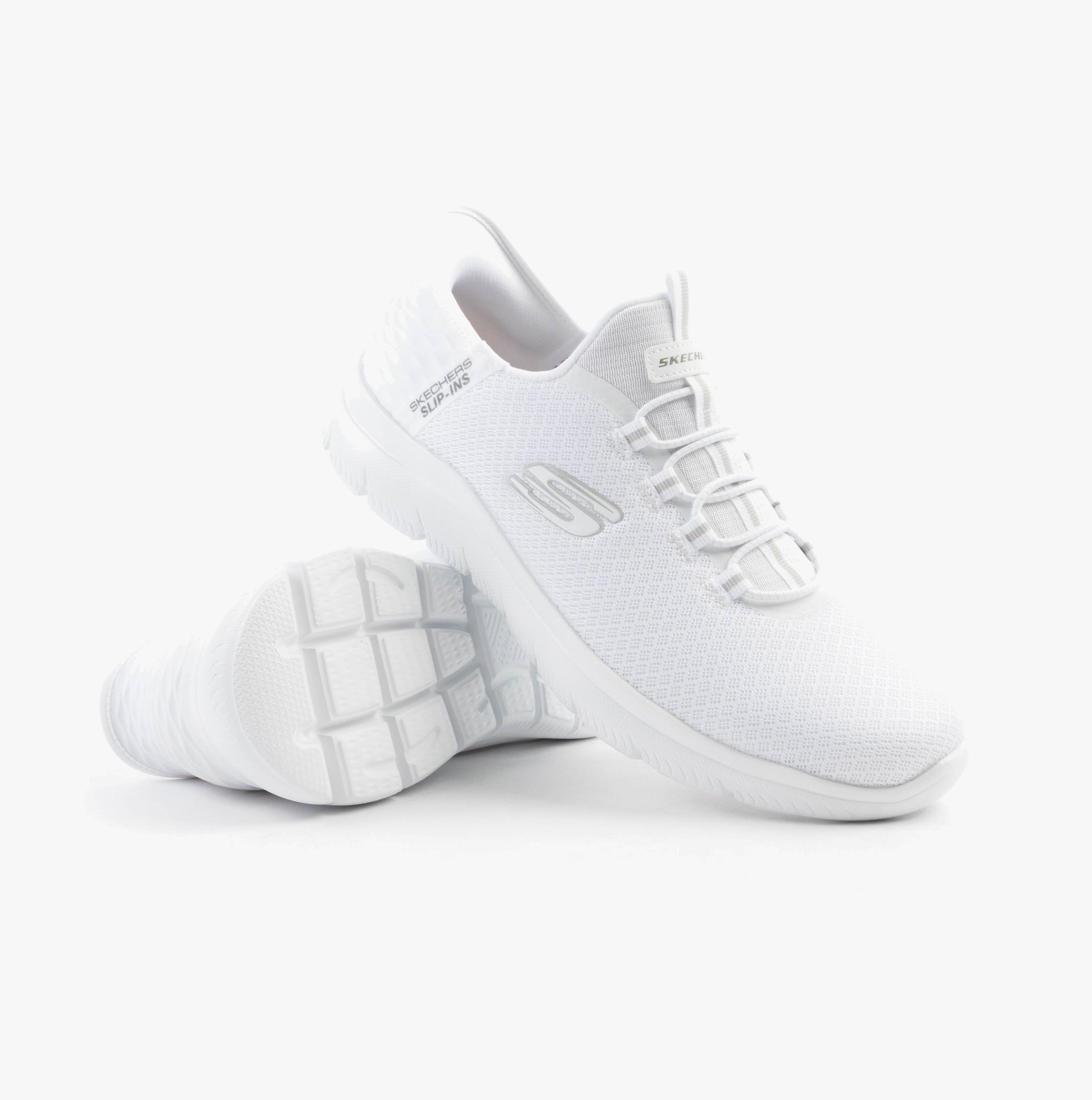 Skechers 232457/WHT SUMMITS - HIGH RANGE Mens Trainers White side view showcasing mesh upper and rubber sole.