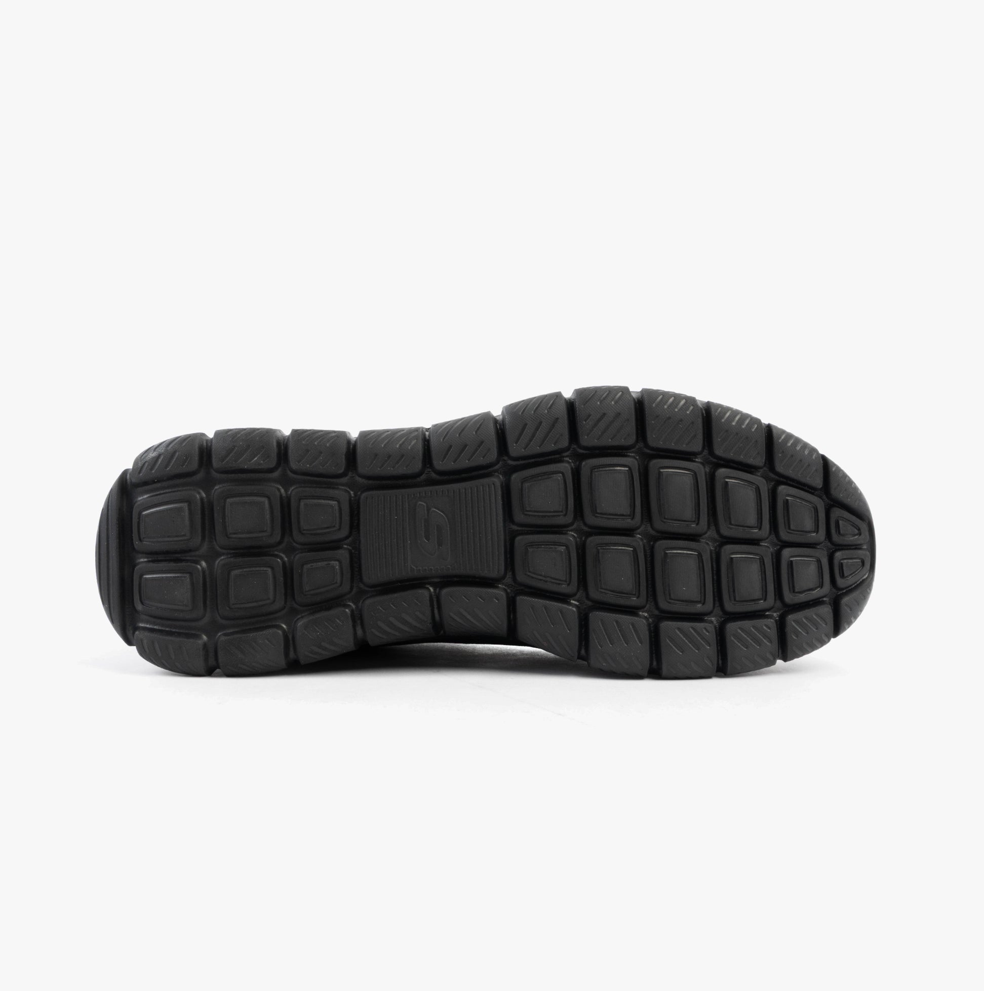 Skechers 232758/BBK TRACK - LESHUR Mens Trainers Black bottom view showing rubber sole and traction pattern