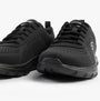 Skechers 232758/BBK TRACK - LESHUR Mens Trainers Black front view showcasing lace-up closure and synthetic mesh upper.