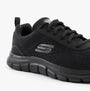 Skechers 232758/BBK TRACK - LESHUR Mens Trainers Black side view featuring synthetic mesh upper and rubber sole.
